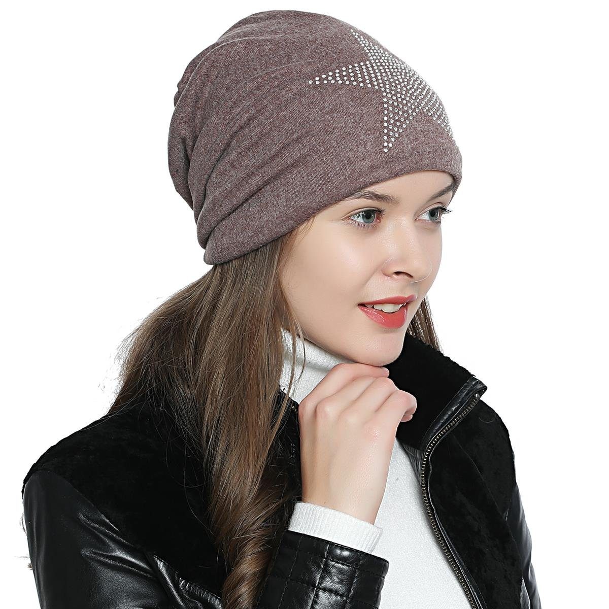 DonDon Beanie Damen Slouch mit Print günstig online kaufen