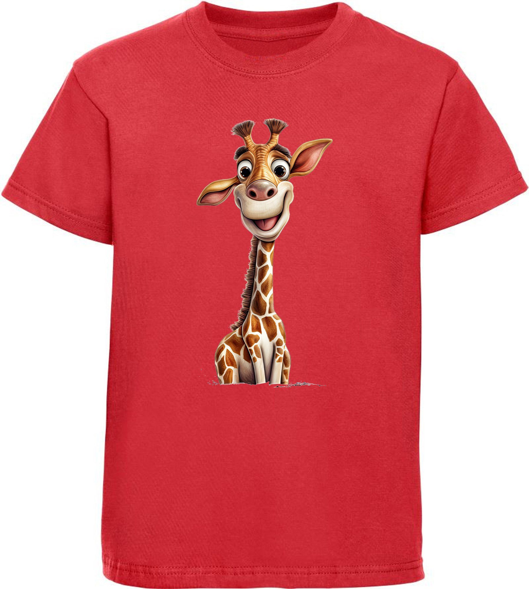 MyDesign24 T-Shirt Kinder Wildtier Print Shirt bedruckt - Baby Giraffe Baumwollshirt mit Aufdruck, i273 rot