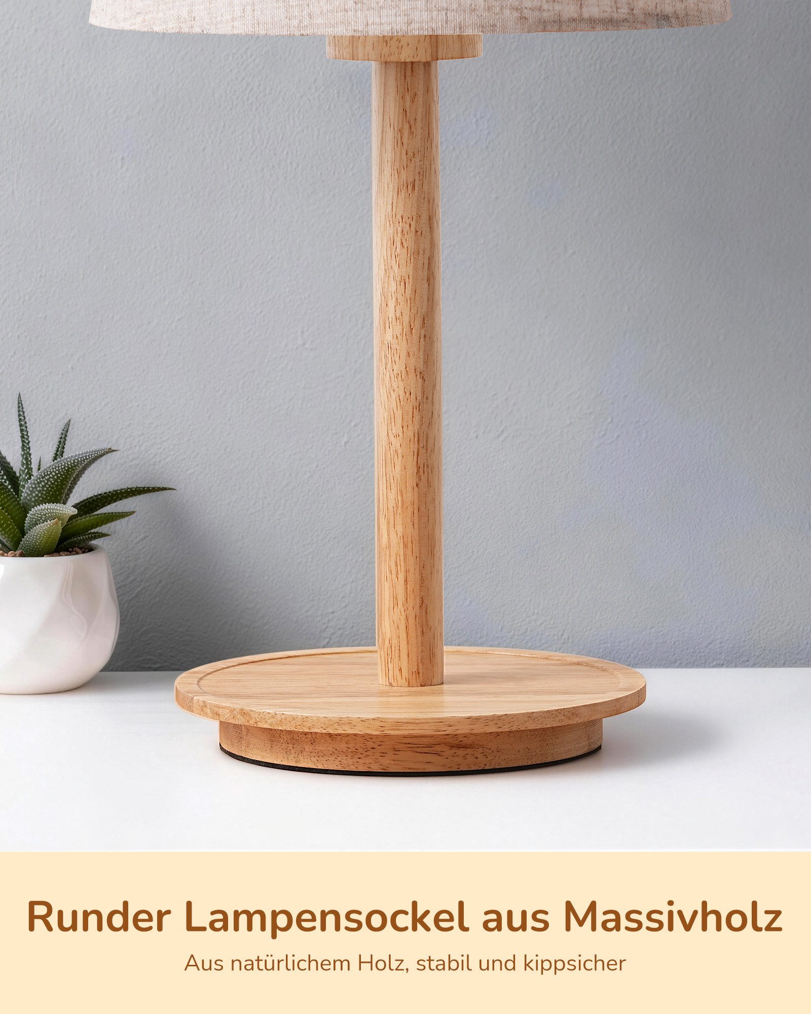 EDISHINE Nachttischlampe Landhaus Stoffschirm mit Vintage-Blumenmuster, LED wechselbar, 2700K Warmweiß, Tischlampe mit Massivholzsockel, 2700K Warmweiß, inkl. 4W LED