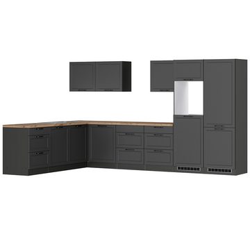 Lomadox Küchenzeile MONTERREY-03, Küchenblock Küchenmöbel, 360/240cm, grau mit Eiche