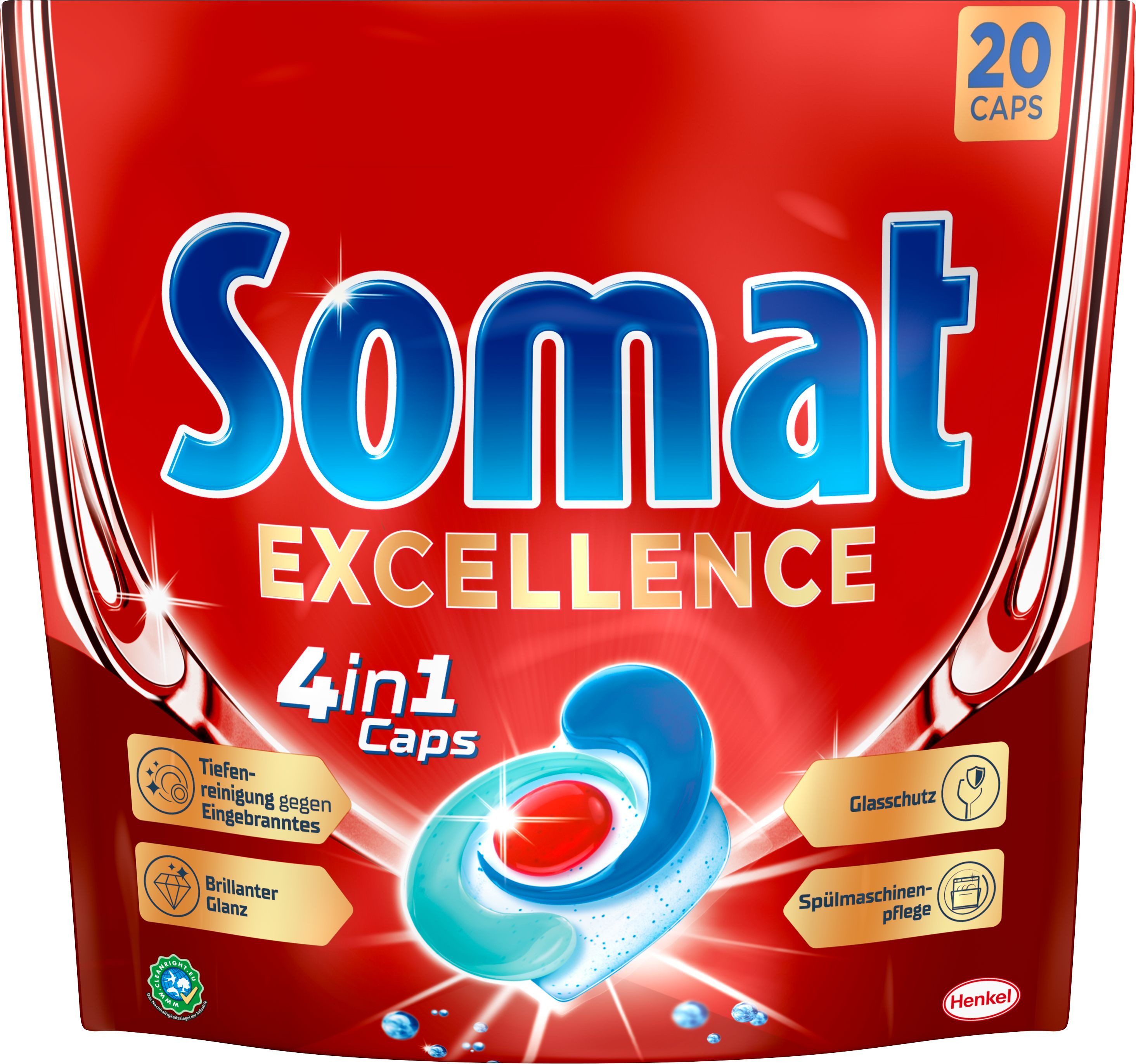 Somat 4in1 Caps Excellence 20 Spülmaschinentabs (20-St. Geschirrspültabs für exzellente Reinigung & Glanz)