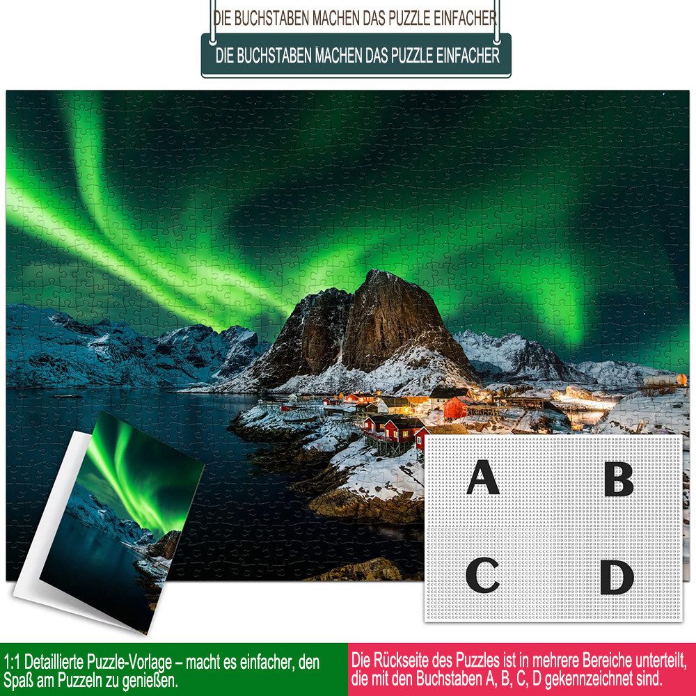 Flintry Puzzle 1000 Teile für Erwachsene, Norwegen Aurora Borealis,Home Dekoration, 1000 Puzzleteile, anspruchsvolles Klassik-Puzzle als Geschenk und Dekoration