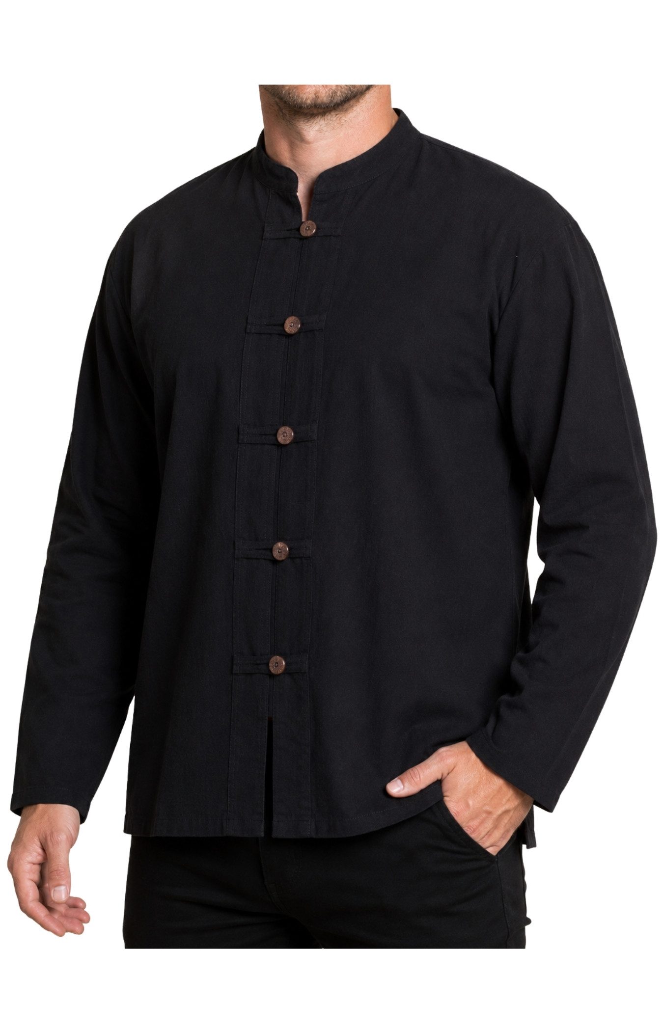 PANASIAM Langarmhemd Fischerhemd Herren - Fisherman Shirt aus 100% Baumwolle ohne Kragen leichtes Sommerhemd mit Holzknöpfen - Langarmhemd auch Mittelalterhemd