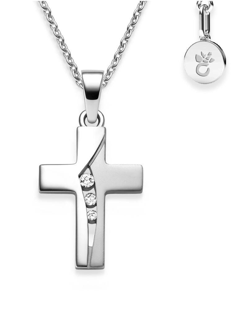 Amoonic Kreuzkette Halskette Mädchen Silber 925 mit Kreuzanhänger Kommunion Taufkette (individuell anpassbare Halskettenlänge)