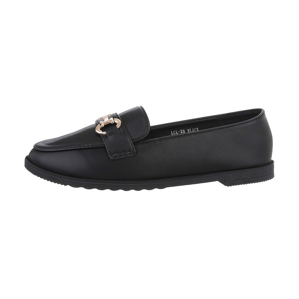 Ital-Design Damen Mokassins Freizeit Slipper Blockabsatz Mokassins in Schwarz