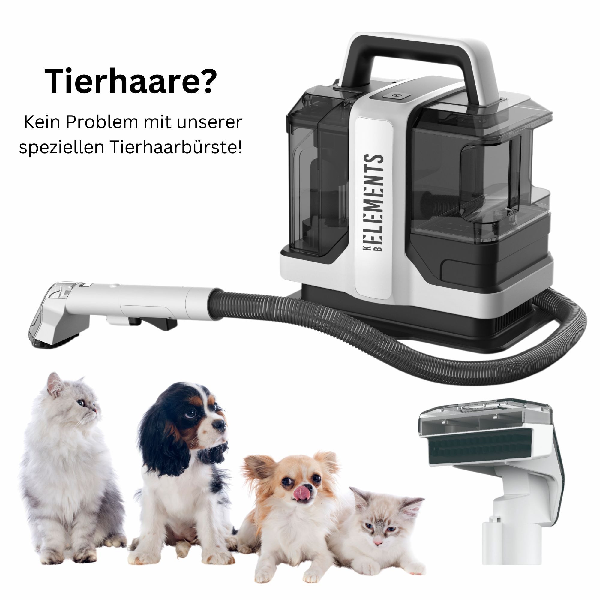 KB Elements Wasch-Sauger Teppichreinigungsgerät, Polsterreiniger gerät, Waschsauger, ELK223VSW, 750,00 W, Beutellos, Fenster- und Fliesenaufsatz, 750 Watt, 5 Meter Kabellänge