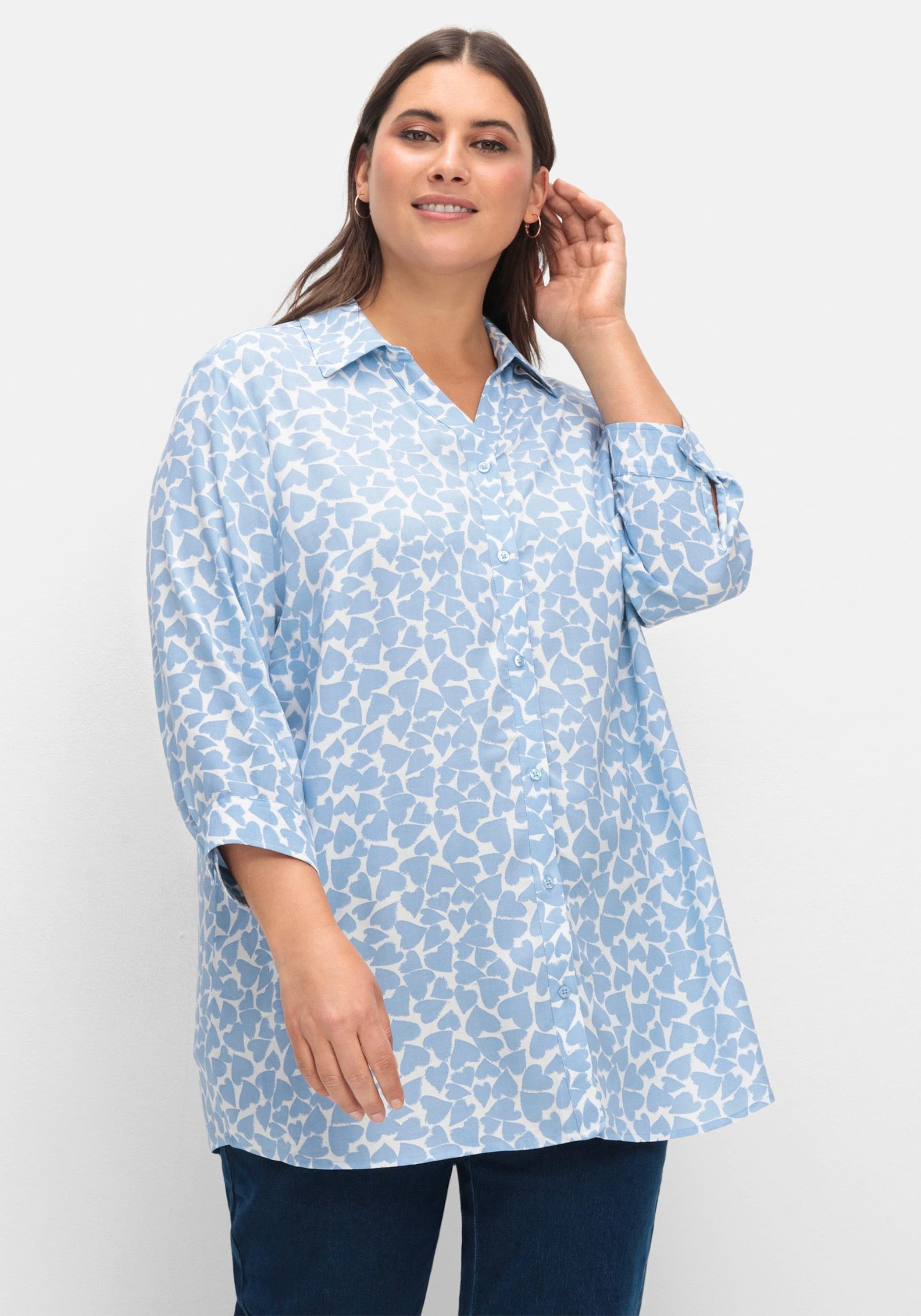 Sieh an! Klassische Bluse Longbluse 3/4-Arm
