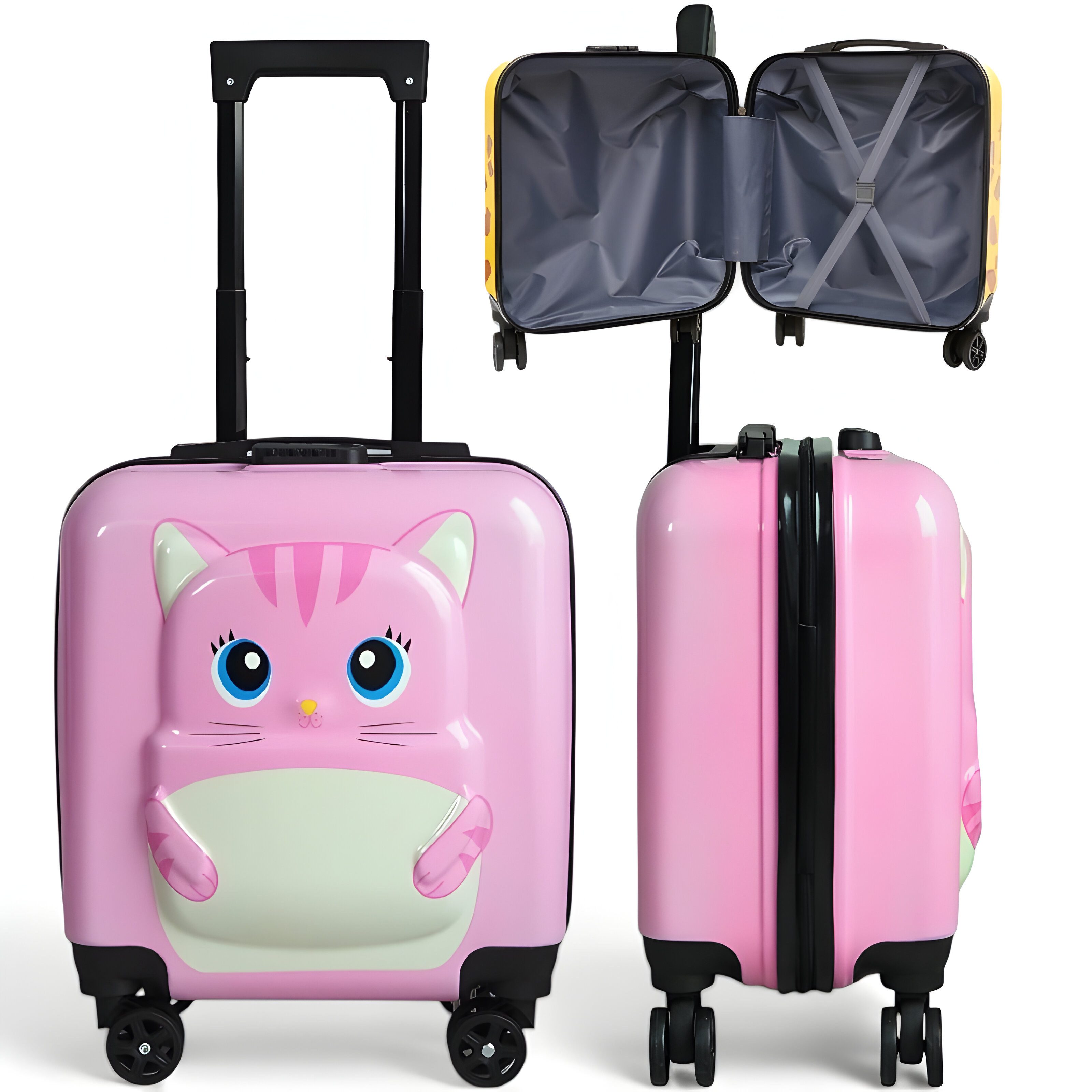 WS-Trend Kinderkoffer Katze 3D Kinder Trolley Kinderkoffer ABS Kindertrolley 45x35x25 cm, 4 Rollen