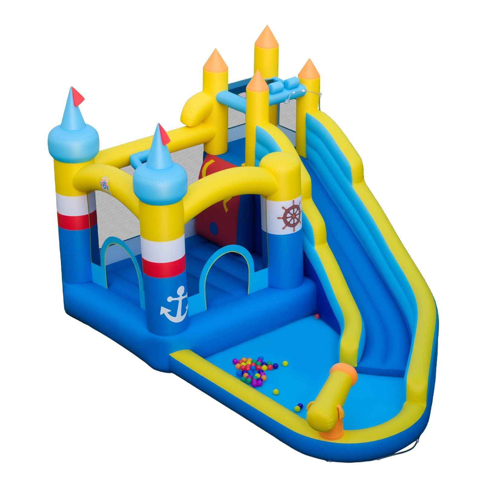 COSTWAY Hüpfburg, (1-tlg), Wasserhüpfburg mit Rutsche, Wasserkanone, Ozeanbällen
