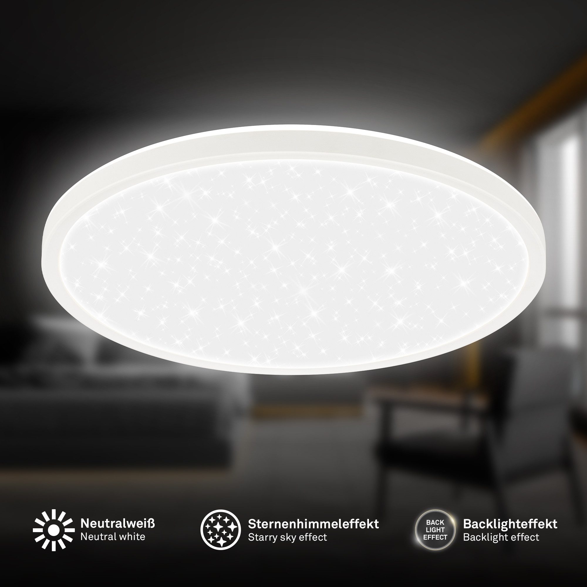 Briloner Leuchten LED Deckenleuchte LED Deckenlampe Sternenhimmel Indirektes Licht CCT/ON-OFF, Standard, LED fest integriert, 4000K, CCT-Lichtfarbe wählbar, 29,3x4 cm, Wohnzimmer, Schlafzimmer, Flur, Büro