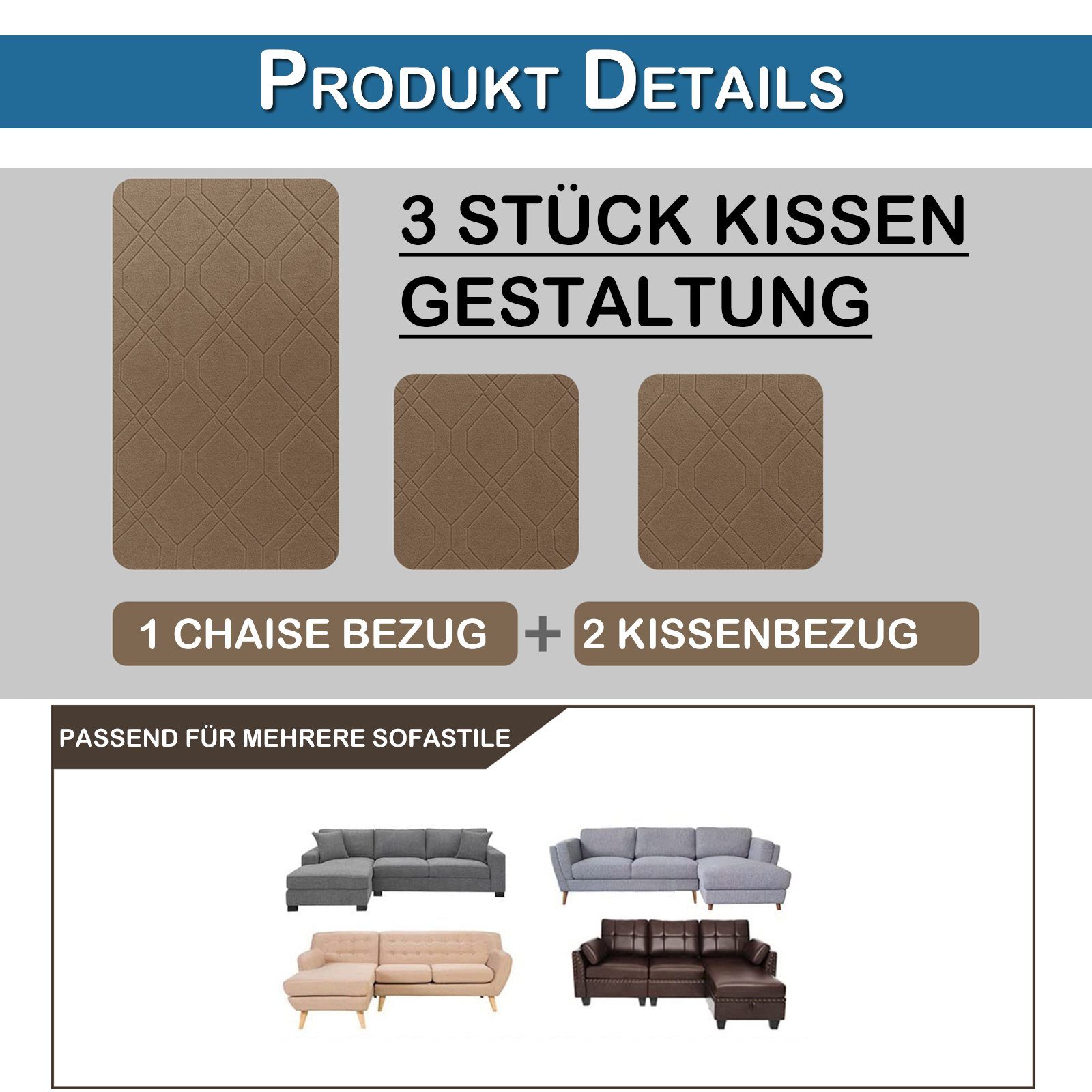 Jacquard Sitzer Khaki Sofahusse, Couch Universal Form, Ecksofa L Sofabezug Für 1/2/3/4 Hochelastischer, Sofa Sitzkissenbezug, Sunicol, Überzug, Stretch Couchbezug