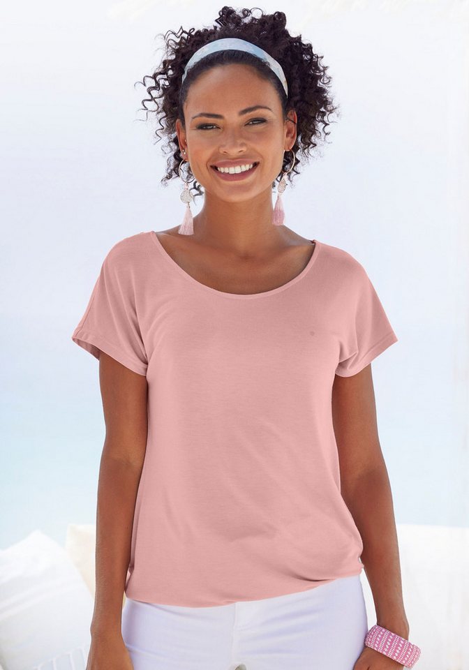 Vivance by Lascana Kurzarmshirt mit Spitzeneinsatz im Rücken aus elastischem Viskose Jersey