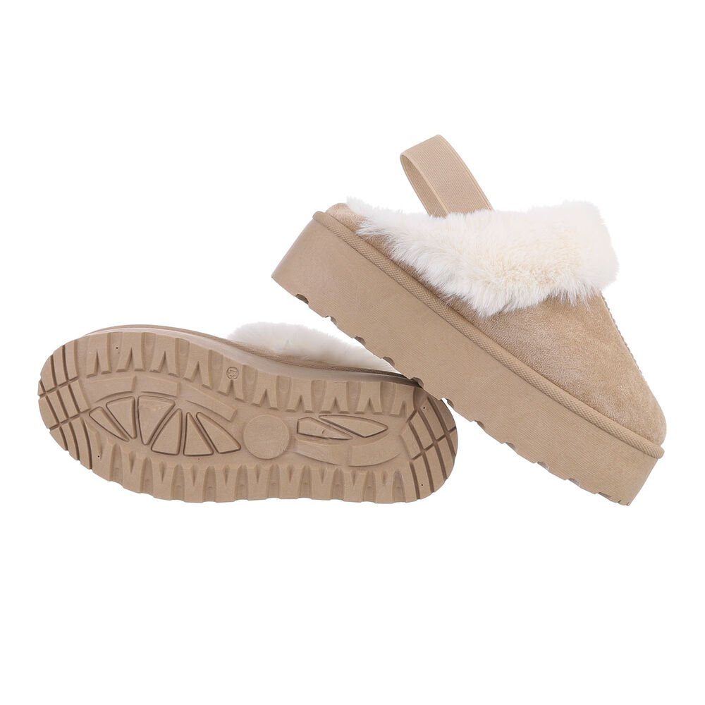 Ital-Design Damen Hausschuhe Freizeit Hausschuh (85080796) Flach Hausschuhe in Hellbraun