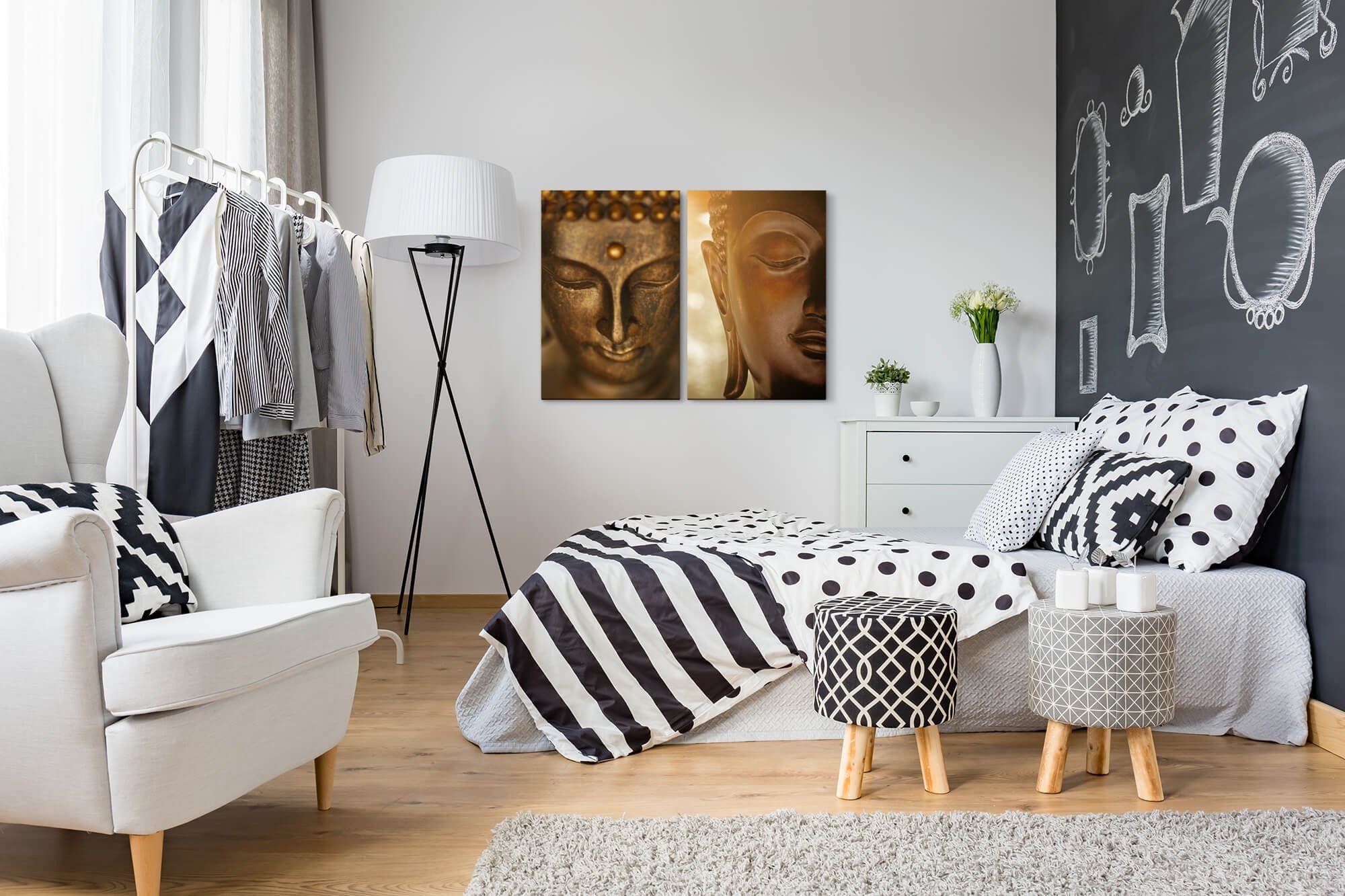 Sinus Art Leinwandbild 2 Bilder je 60x90cm Buddha Buddhakopf Asien Meditation Relax Achtsamkeit positive Energie