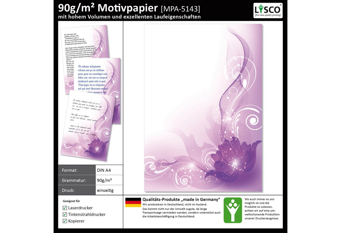 Thumbnail - LYSCO Briefpapier Motivpapier - Ornamente DIN A4, gut beschreibbar, Farbenfrohe-Atmosphäre, für alle Drucker geeignet.