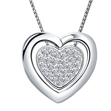 Limana Herzkette 4in1 Damen Kette mit Herz 925 Silber Anhänger Frauen Geschenk Liebe, Zirkonia Halskette