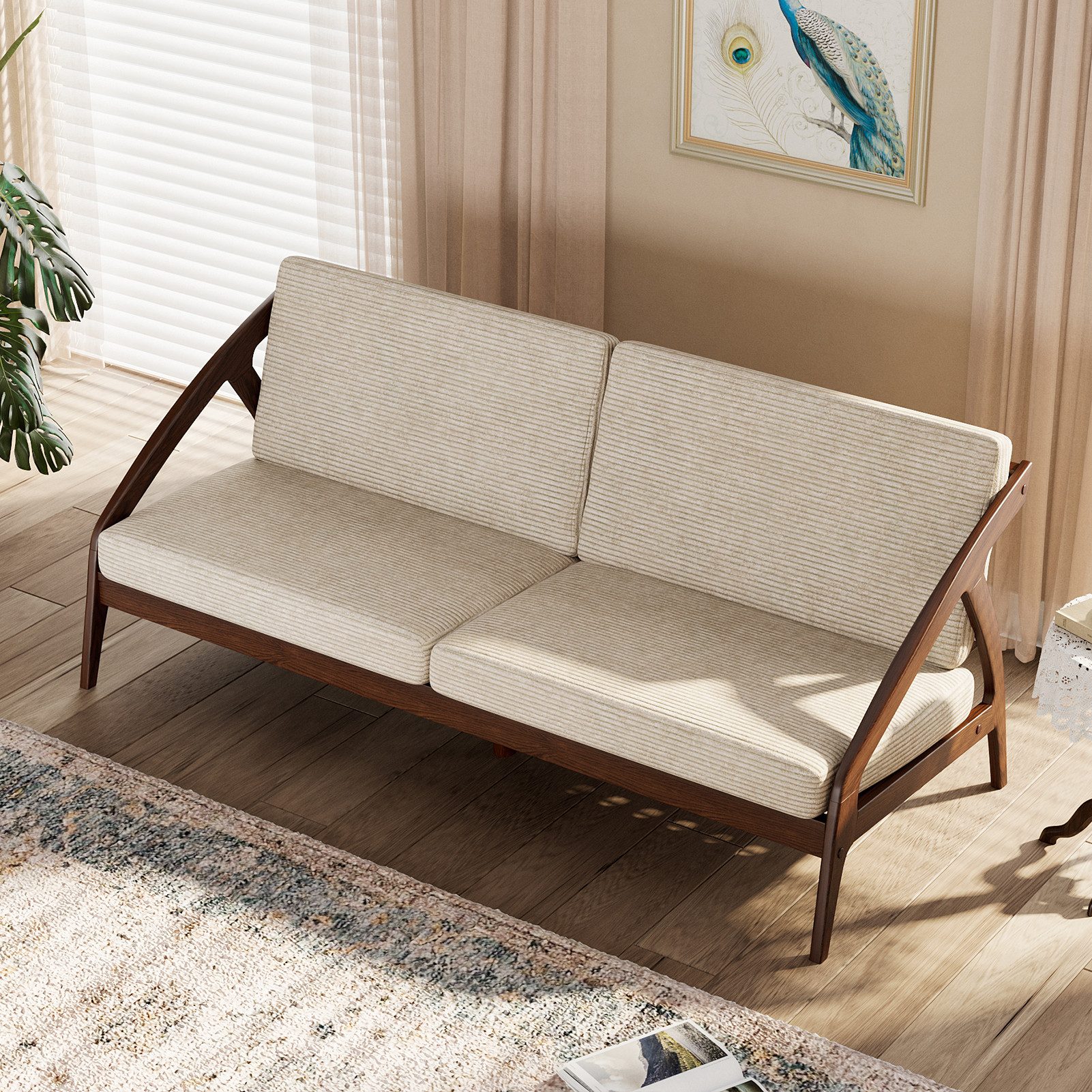 Graceabode Sofa 3-Sitzer-Retro-Sofa im Mid Century Modern-Stil – Vollmassivholzrahmen, 1 Teile, Bequemes Sitzkissen & abnehmbarer Bezug – Ideal für Ihr Wohlfühlzimmer