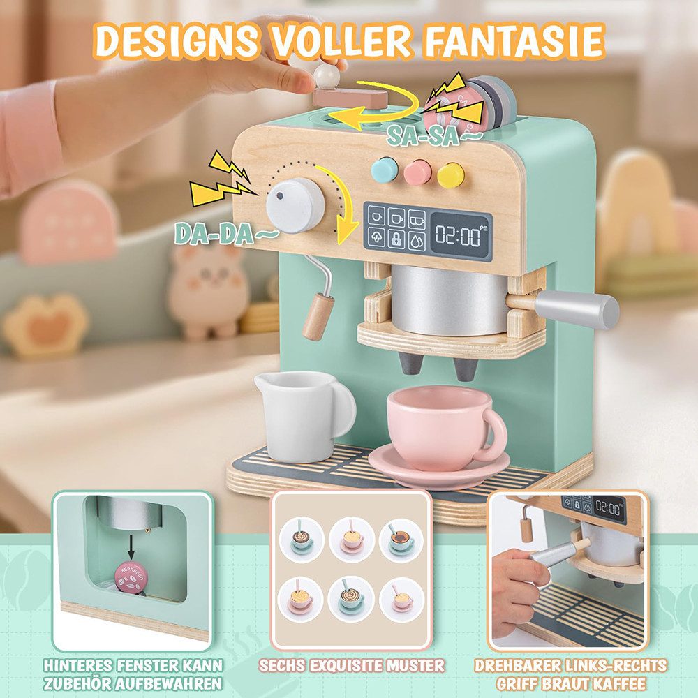 CLTYQ Kinder-Kaffeemaschine Kinderküche Kaffeemaschine Kinder Holz, Spielkü günstig online kaufen