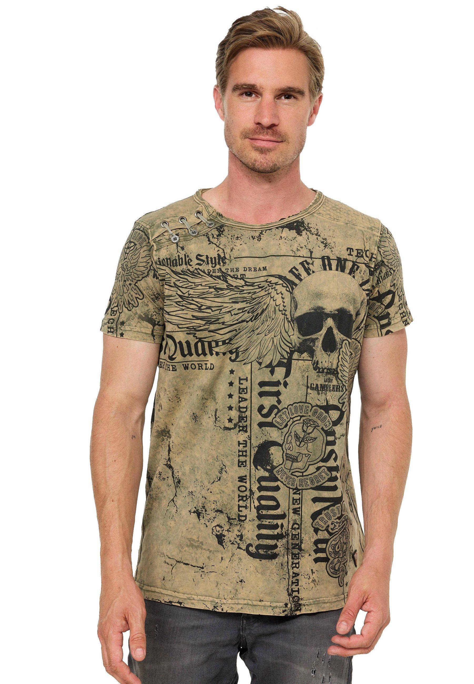 Rusty Neal T-Shirt Rusty Neal mit Allover-Print khaki