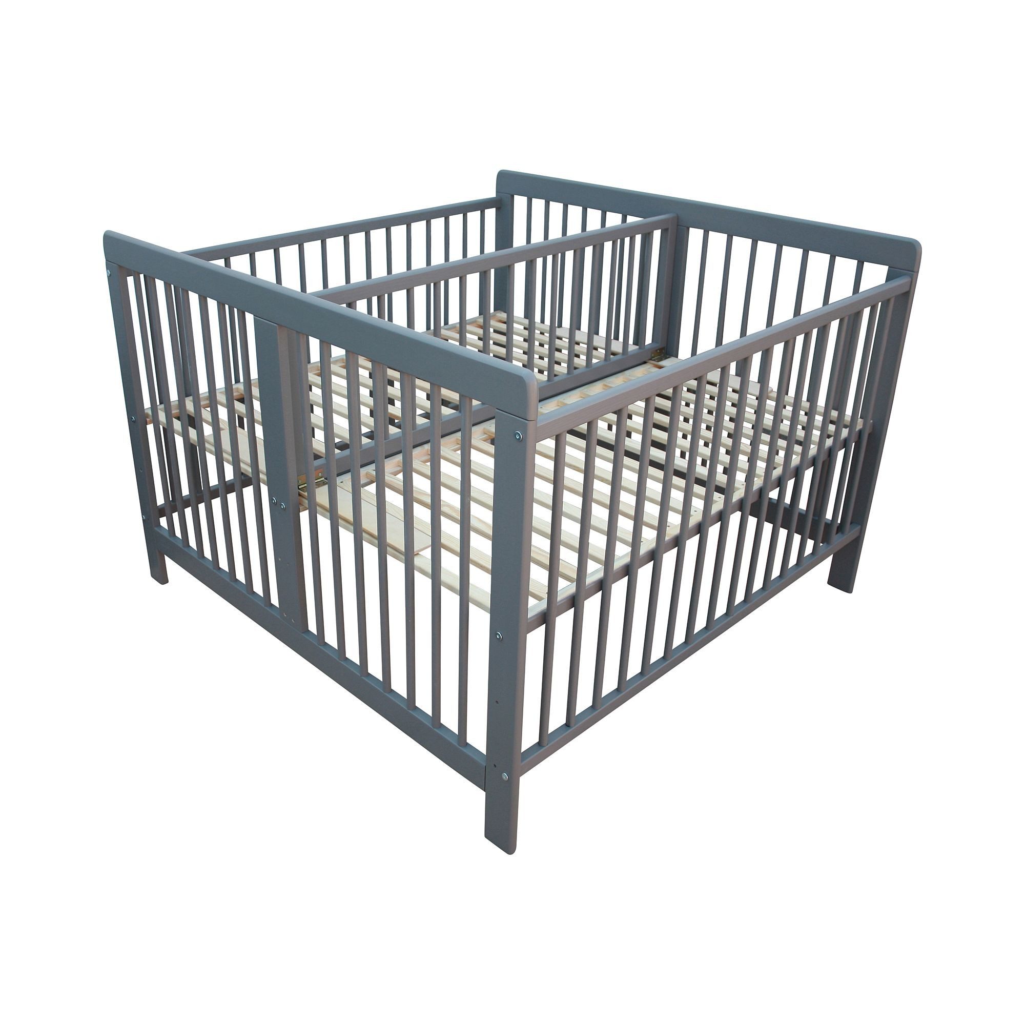 Micoland Kinderbett Zwillingsbett 2in1 grau 120x120cm und Trenngitter