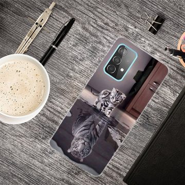 Wigento Handyhülle Für Samsung Galaxy A32 5G Silikon Case TPU Motiv Tiger Schutz Muster Tasche Hülle Cover Etuis Zubehör