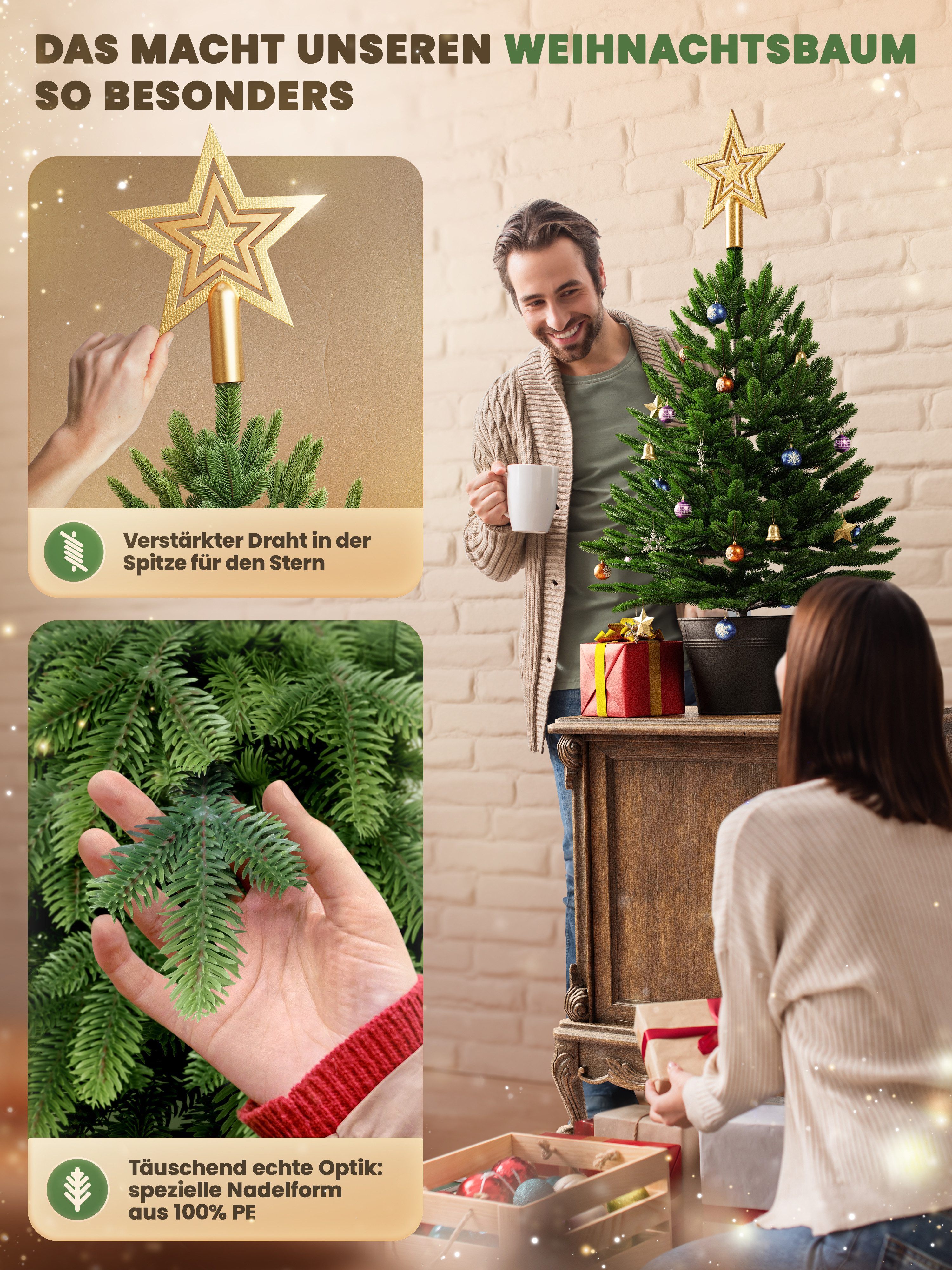 ArtiTree Künstlicher Weihnachtsbaum Künstliche Nordfichte im Topf mit LED – Weihnachtsbaum klein