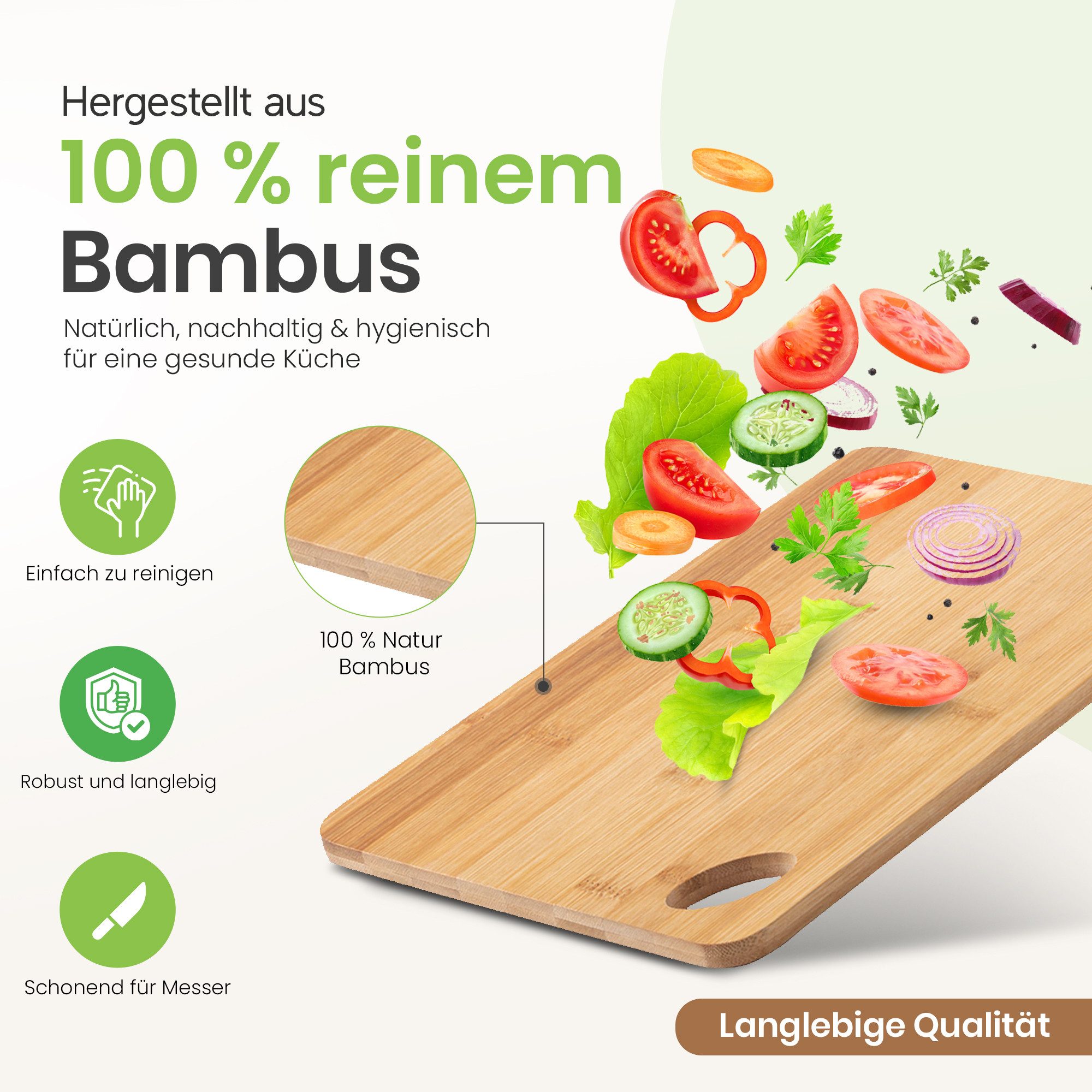 CABBEL Schneidebrett Bambus Kompaktes Küchenbrett Naturholz Nachhaltig, Bambus, 20x15x1 cm Griffloch beidseitig nutzbar Ideal für Obst, Gemüse, Snacks