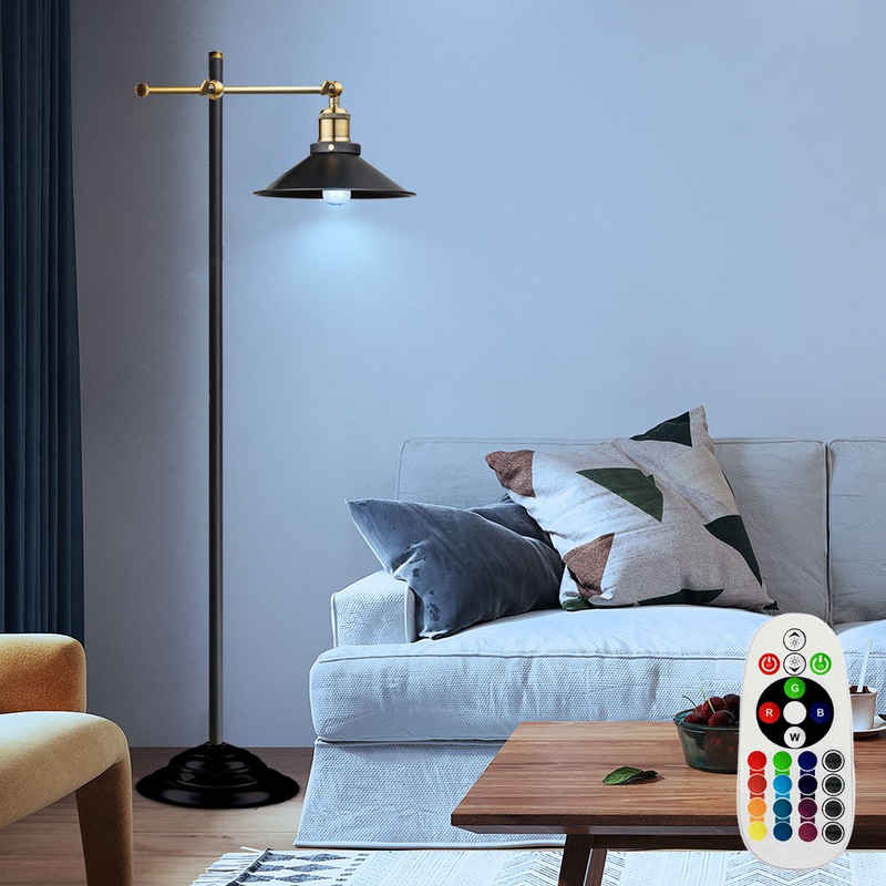 etc-shop LED Stehlampe, Leuchtmittel inklusive, Warmweiß, Farbwechsel, Alt Messing Steh Lampe Wohn Zimmer Fernbedienung Dimmer Leuchte im Set