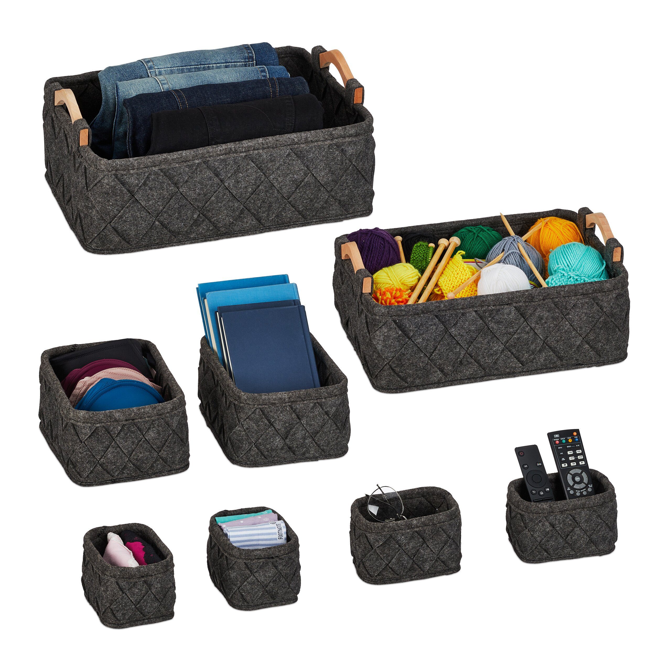 relaxdays Aufbewahrungskorb 8-teiliger Schrank-Organizer, Dunkelgrau günstig online kaufen