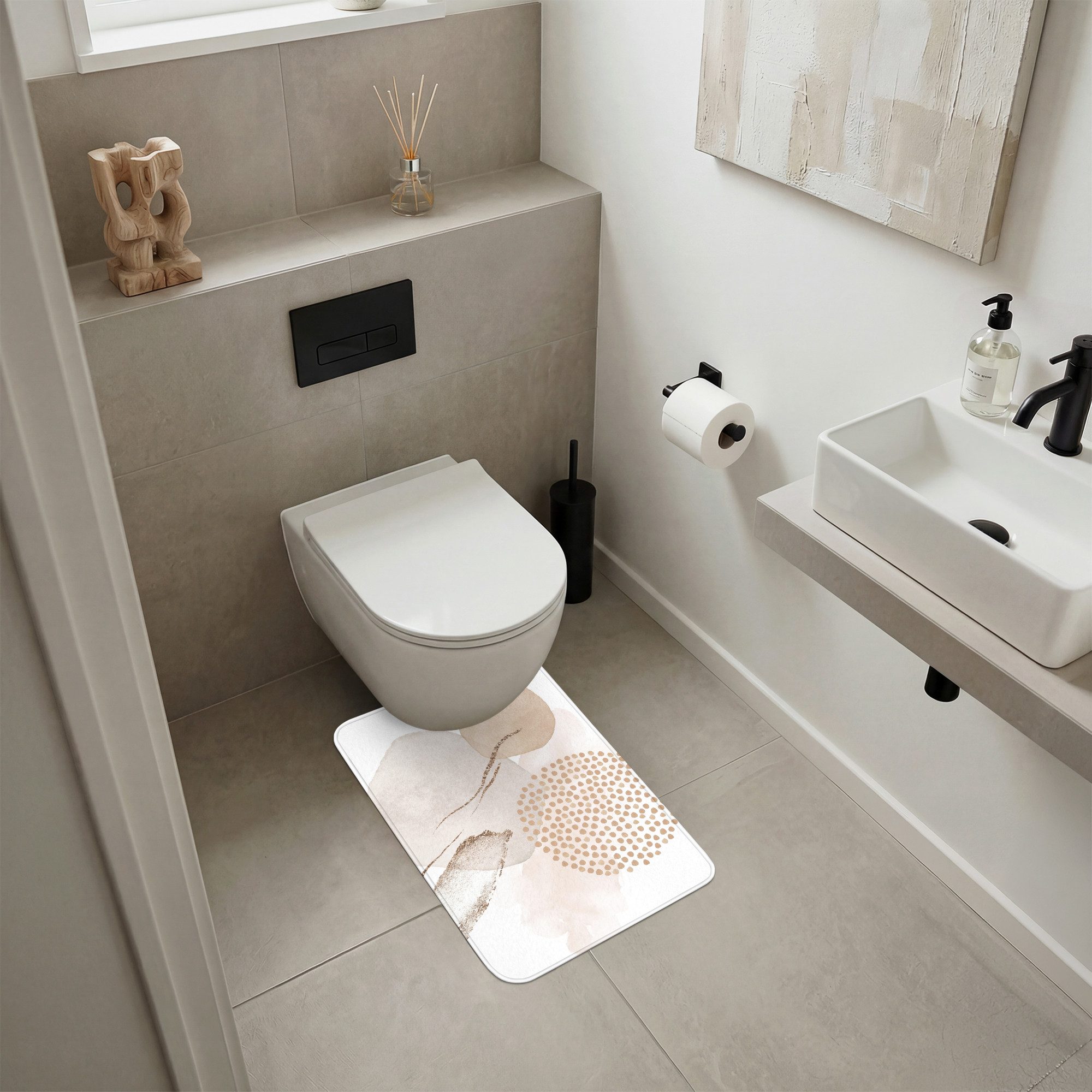 OnlyWow WC-Vorleger Aquarell - Beige - Pastell - Modern - Abstrakt, Höhe 10 mm, Polyester, Rechteckig, WC Teppich, Toilettenvorleger, Toilettenteppich, Badematt – Bild 2 von 5