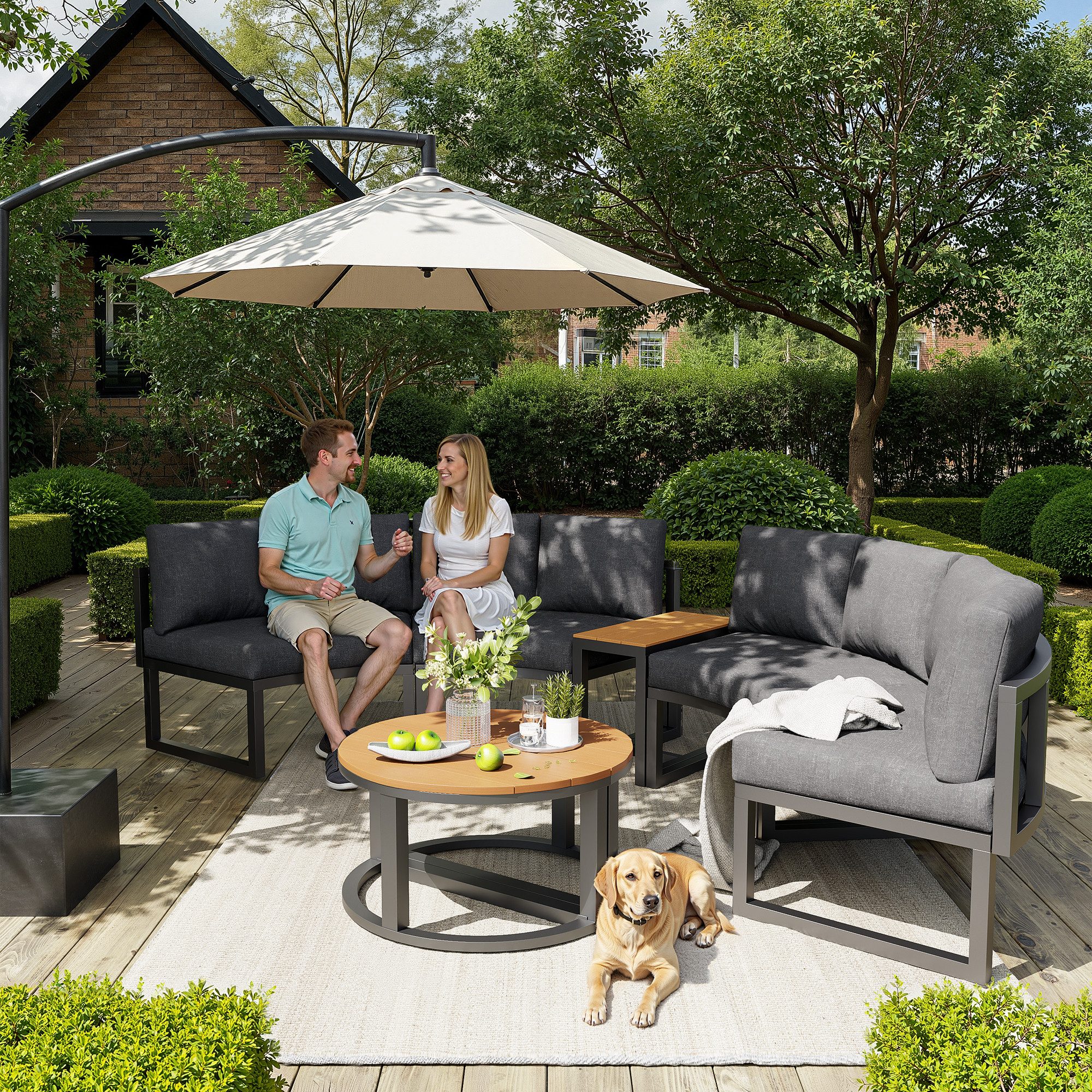 i@home Gartenlounge-Set Modulares Gartenmöbel-Set, Terrassenmöbel, Balkon Lounge Set, (Outdoor-Sofa mit Sitzkissen, Tisch und Metallrahmen, 6-tlg), Wetterfest & Rostschutz, Grau