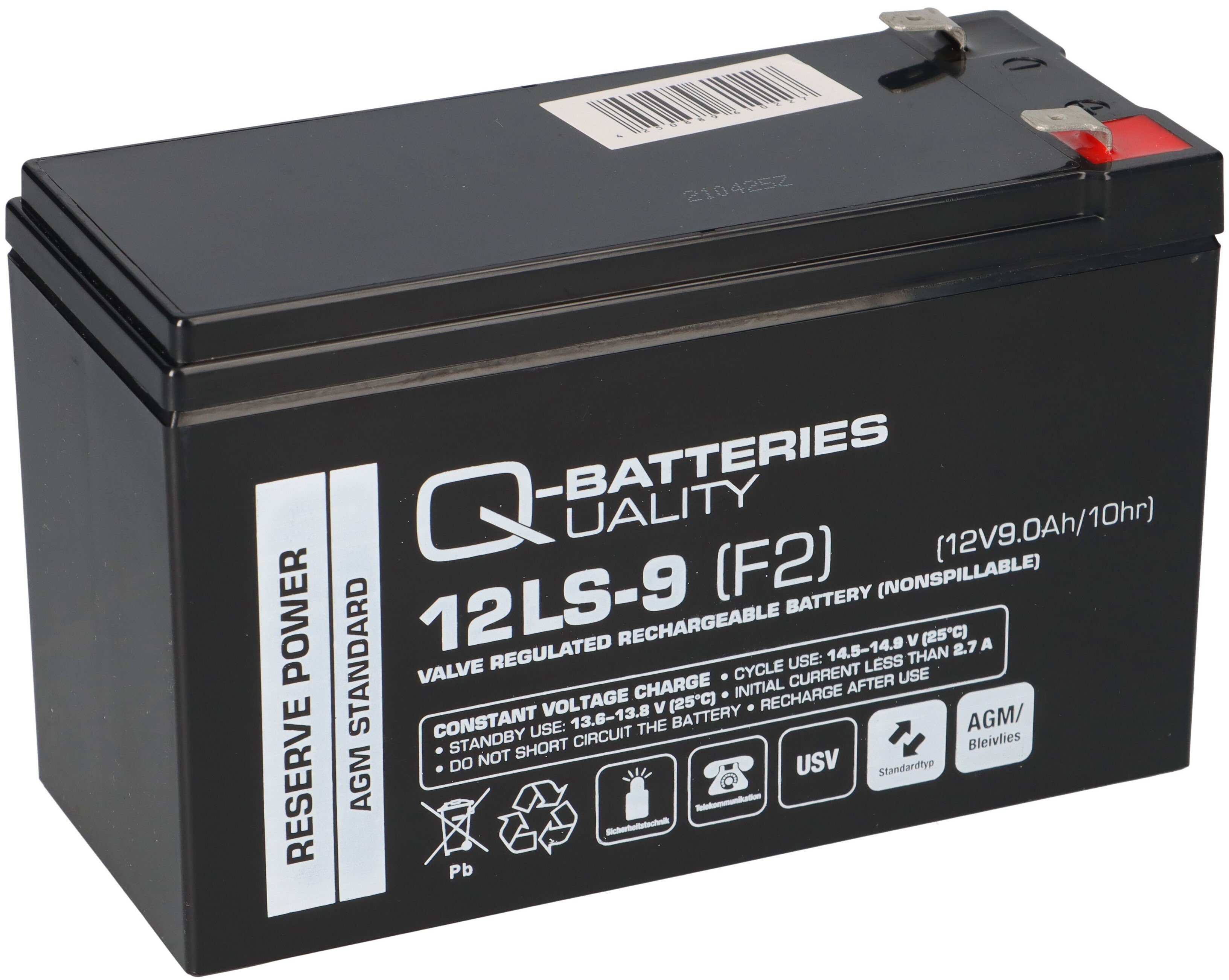12V 10 Bleiakkus Q-Batteries Jahre AGM F2 Q-Batteries 9Ah Akku 12LS-9