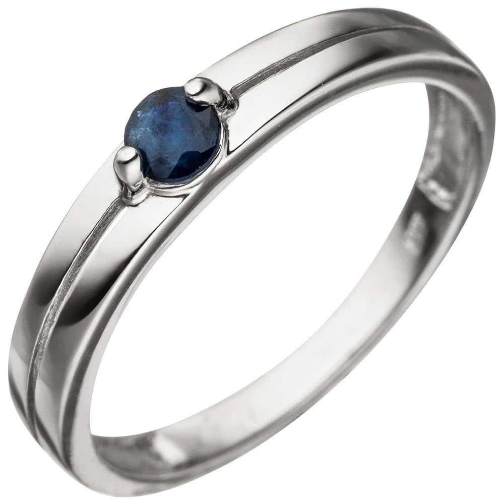 blau dunkelblau Safir Saphirring, Weißgold 333 Ring mit Schmuck Fingerring Damenring 333 Saphir Gold Krone Gold