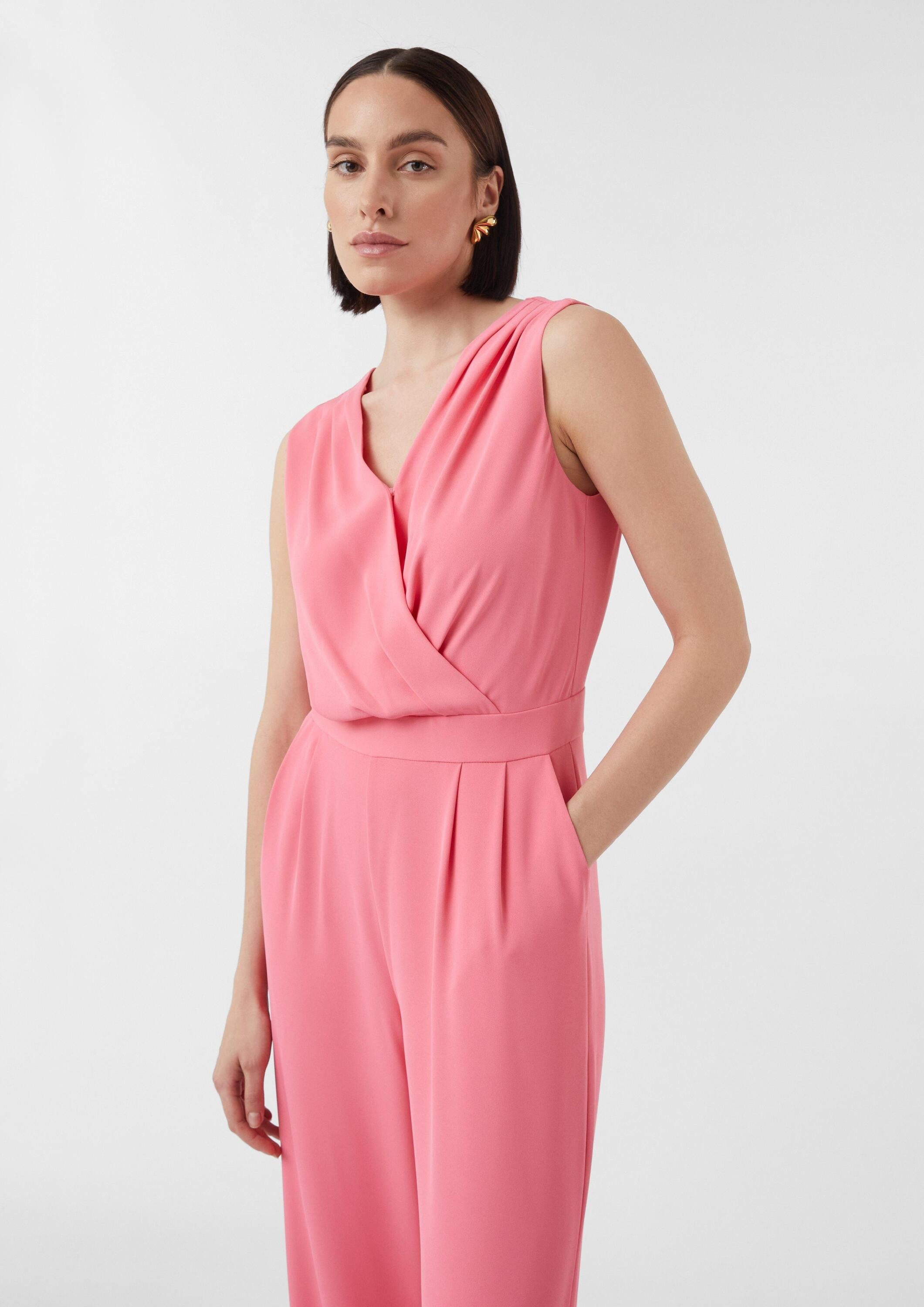 comma Jumpsuit Overall Ärmelloser Jumpsuit mit Wide Leg und Wickel-Ausschni günstig online kaufen