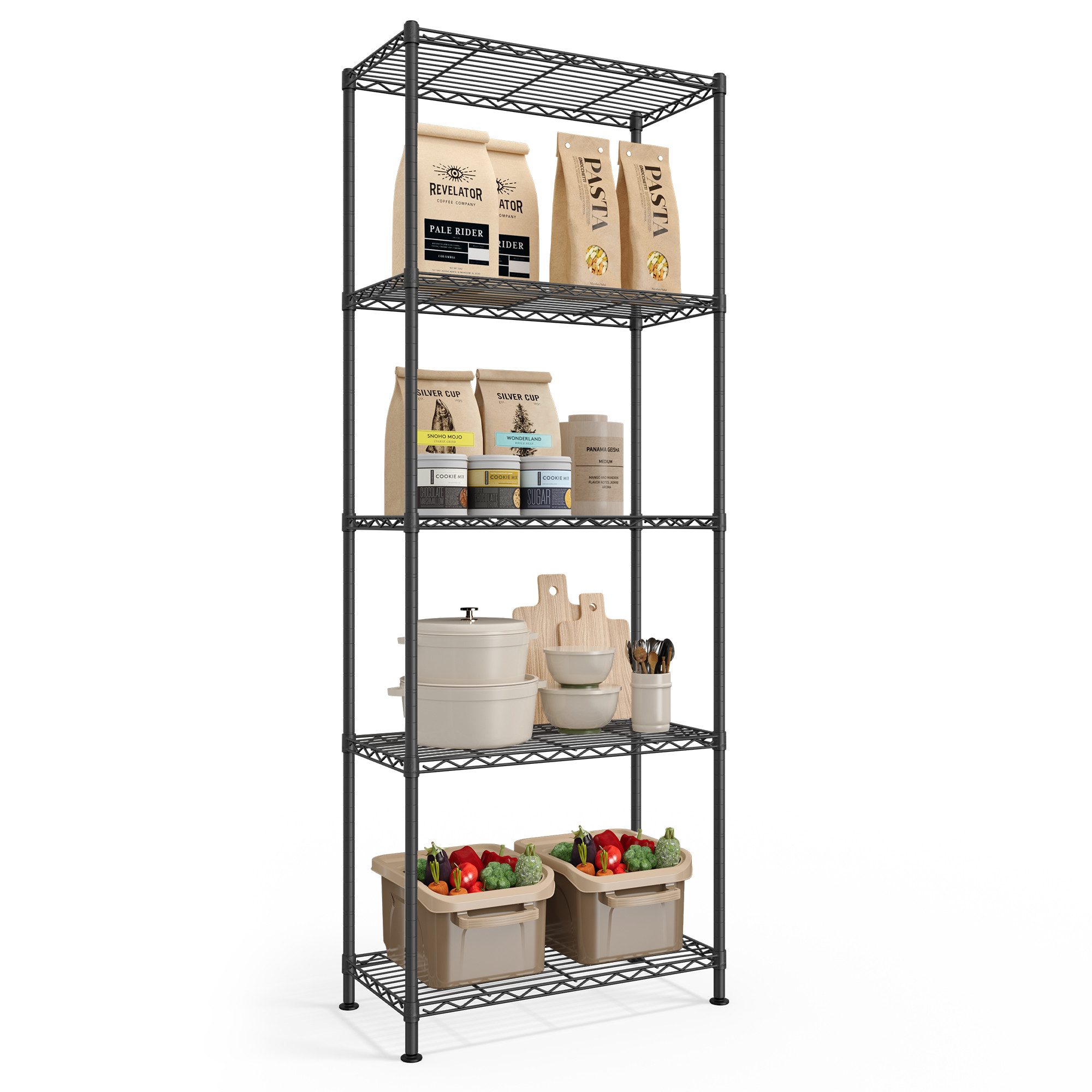 SONGMICS Standregal Metallregal, höhenverstellbare Ablagen, Standregal für Garage, 5 Ebenen, 30 x 60 x 161 cm, für Schlafzimmer Wohnzimmer