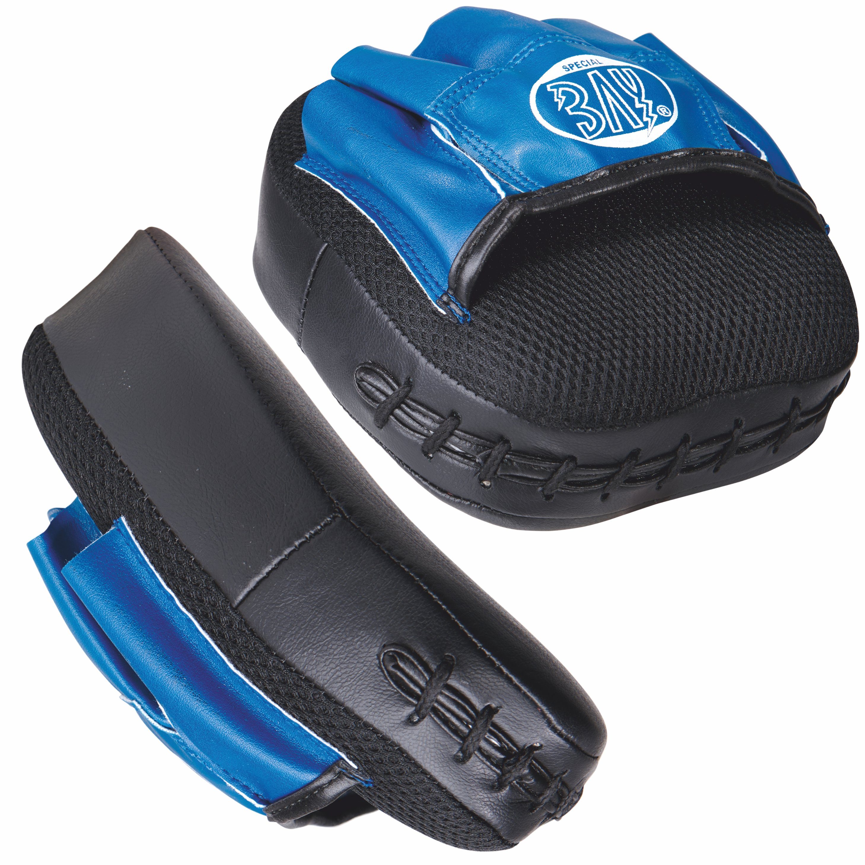 BAY-Sports Boxsack Drive BLAU Handpratzen Mesh klein Schlagpolster Schlagkissen Pratzen (1 Paar, 1 Paar), Kleine Focus Trainerpratzen mit Mesh Einsatz