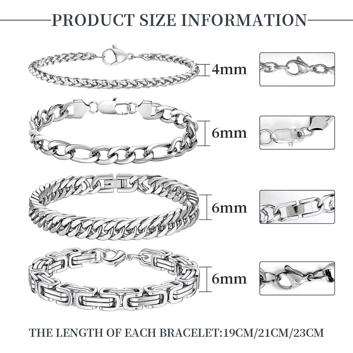 LuxusKollektion Gliederarmband Set Armband Herren Edelstahl 4 Stück-Silber-4 6mm 21 Zentimeter