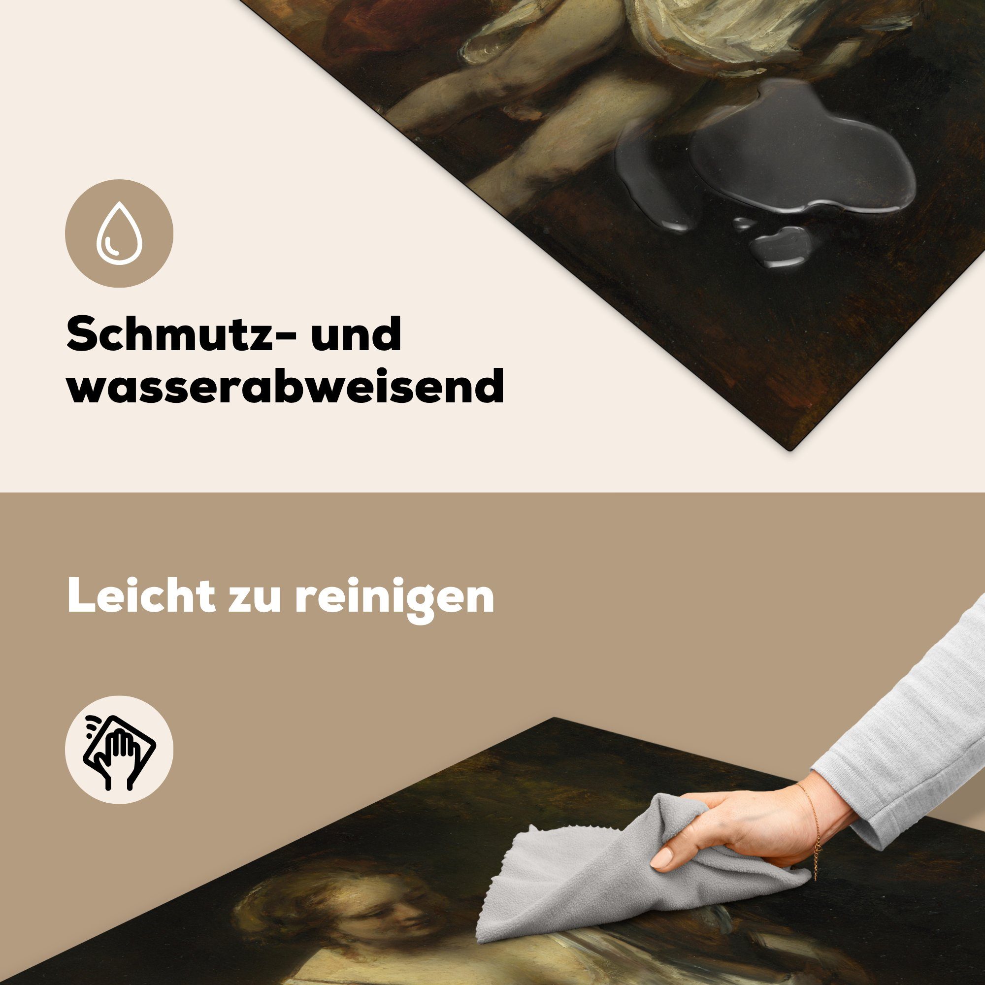 Ceranfeldabdeckung, Rijn, MuchoWow (1 für Vinyl, tlg), Arbeitsplatte Badende cm, 78x78 Frau küche Herdblende-/Abdeckplatte van Rembrandt - Gemälde von