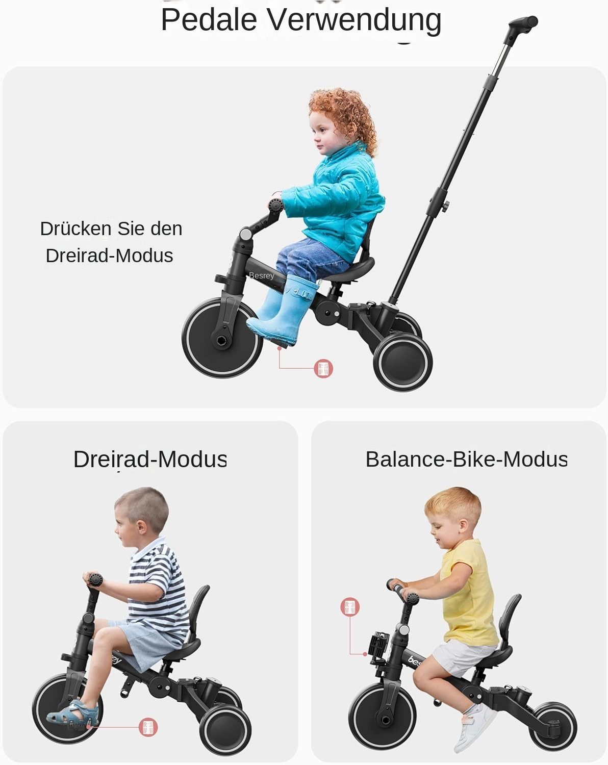 besrey Dreirad Kinderdreirad mit Schubstange faltbares Laufrad Kleinkind Dr günstig online kaufen