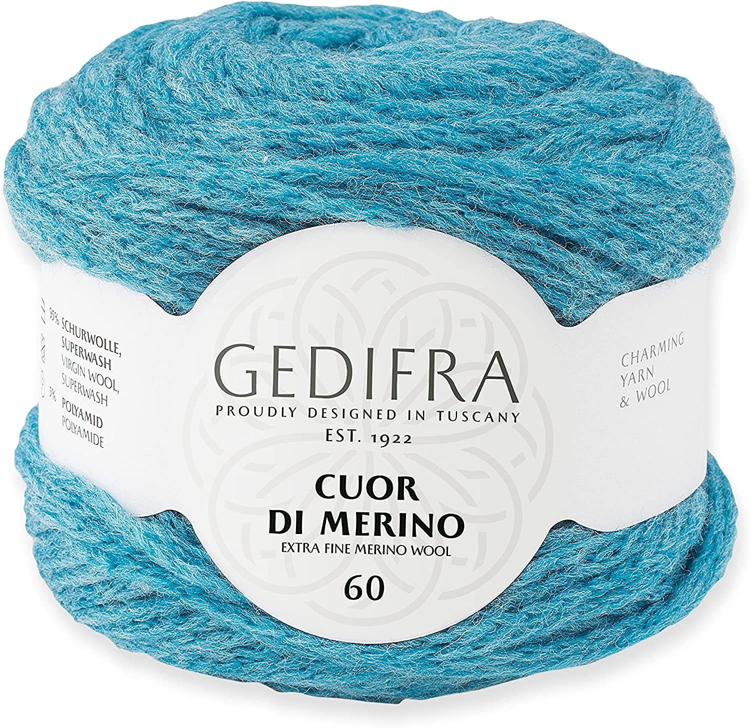 Gedifra Cuor Di Merino 60, dicke Wolle zum Stricken Merinowolle mulesingfrei Häkelwolle, 60,00 m (50g Strickgarn, Handstrickgarn), Nadelstärke 9 - 10 mm