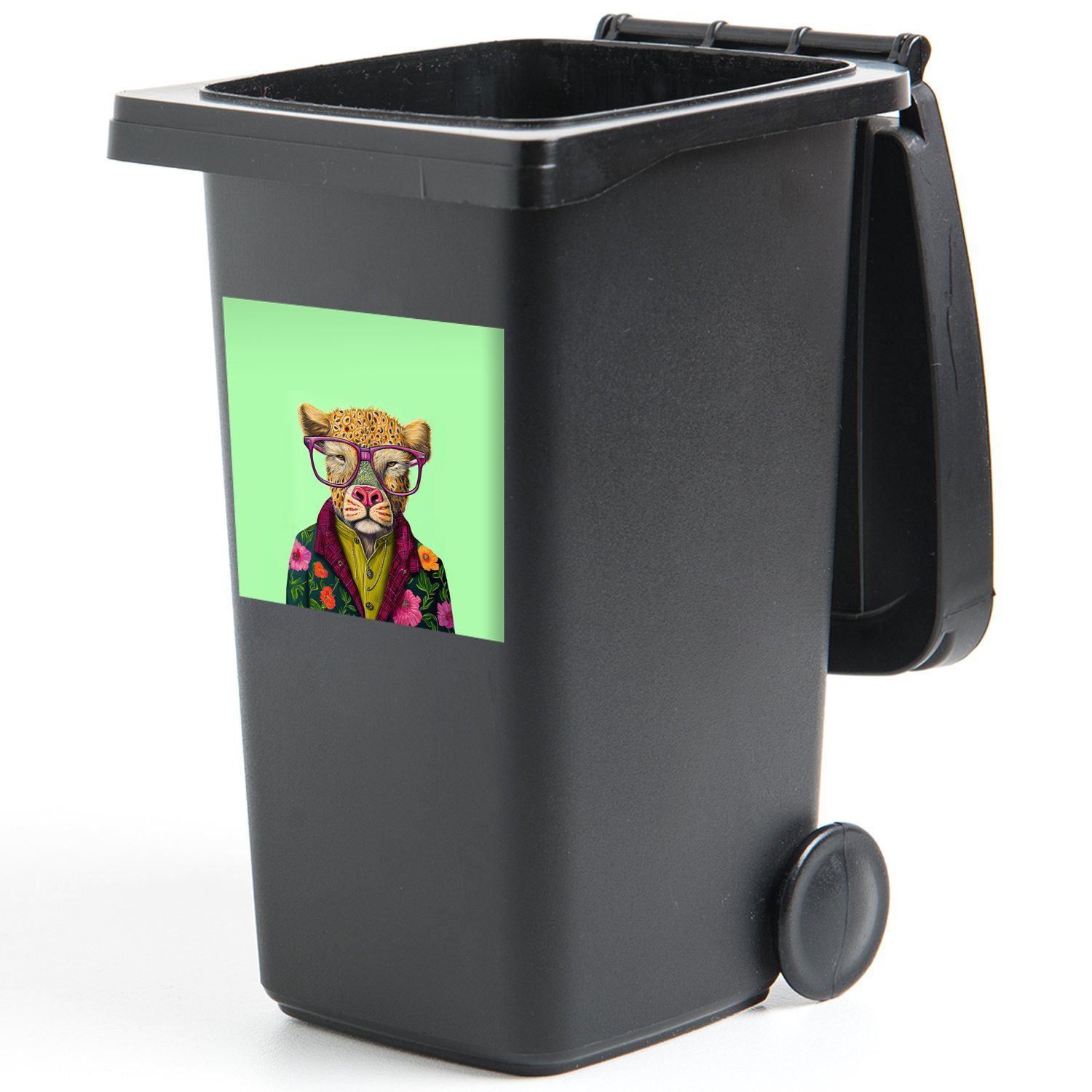 Abfalbehälter Hund Mülleimer-aufkleber, - Wandsticker Mülltonne, - Container, MuchoWow Sticker, St), Brille Tiere - (1 Design