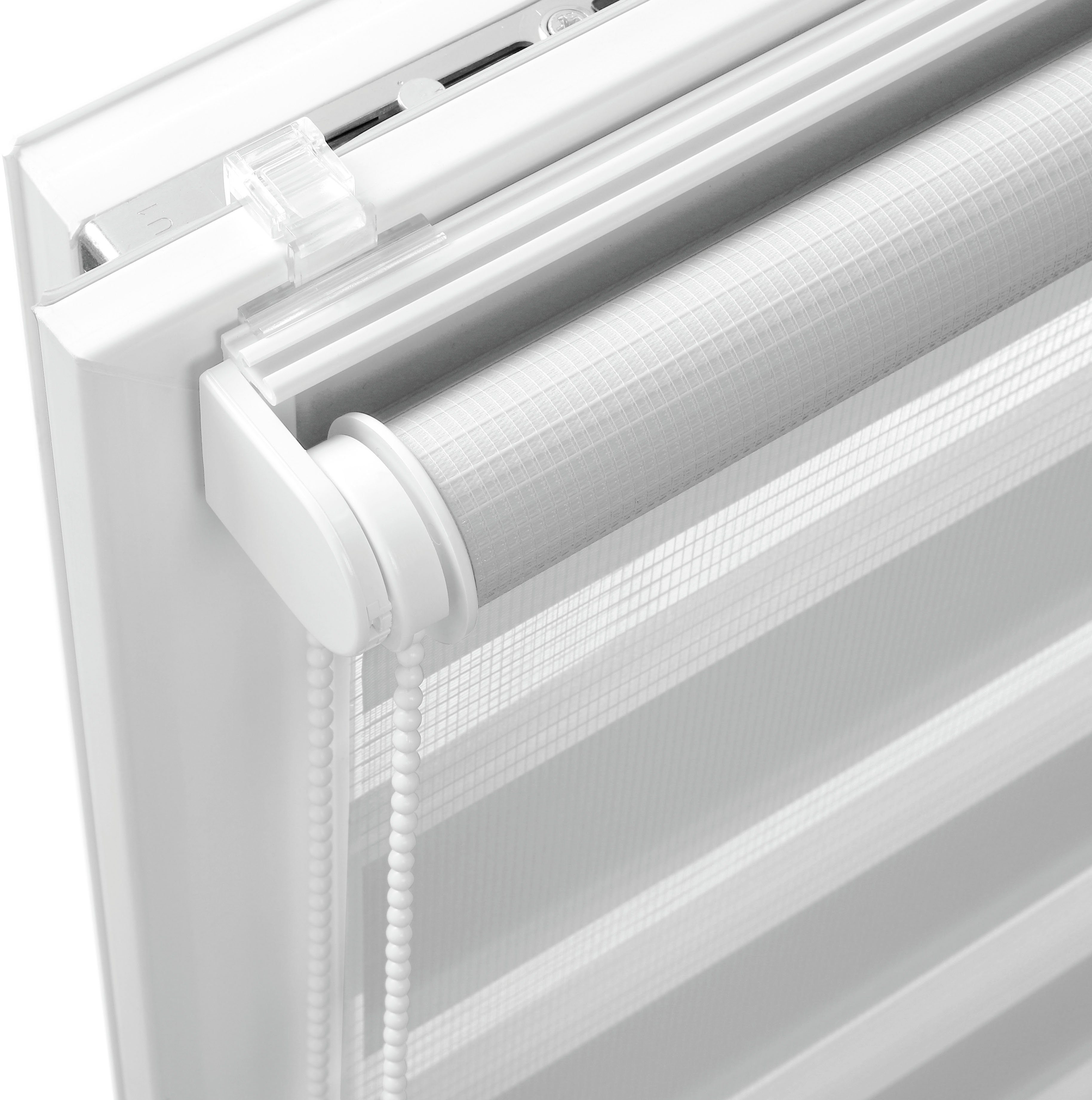 Doppelrollo EASYFIX, Gardinia Exklusiv, transparent, mit Bohren, freihängend, Klemmträger mit Feststellschraube, Rollo vormontiert auf Montageschiene