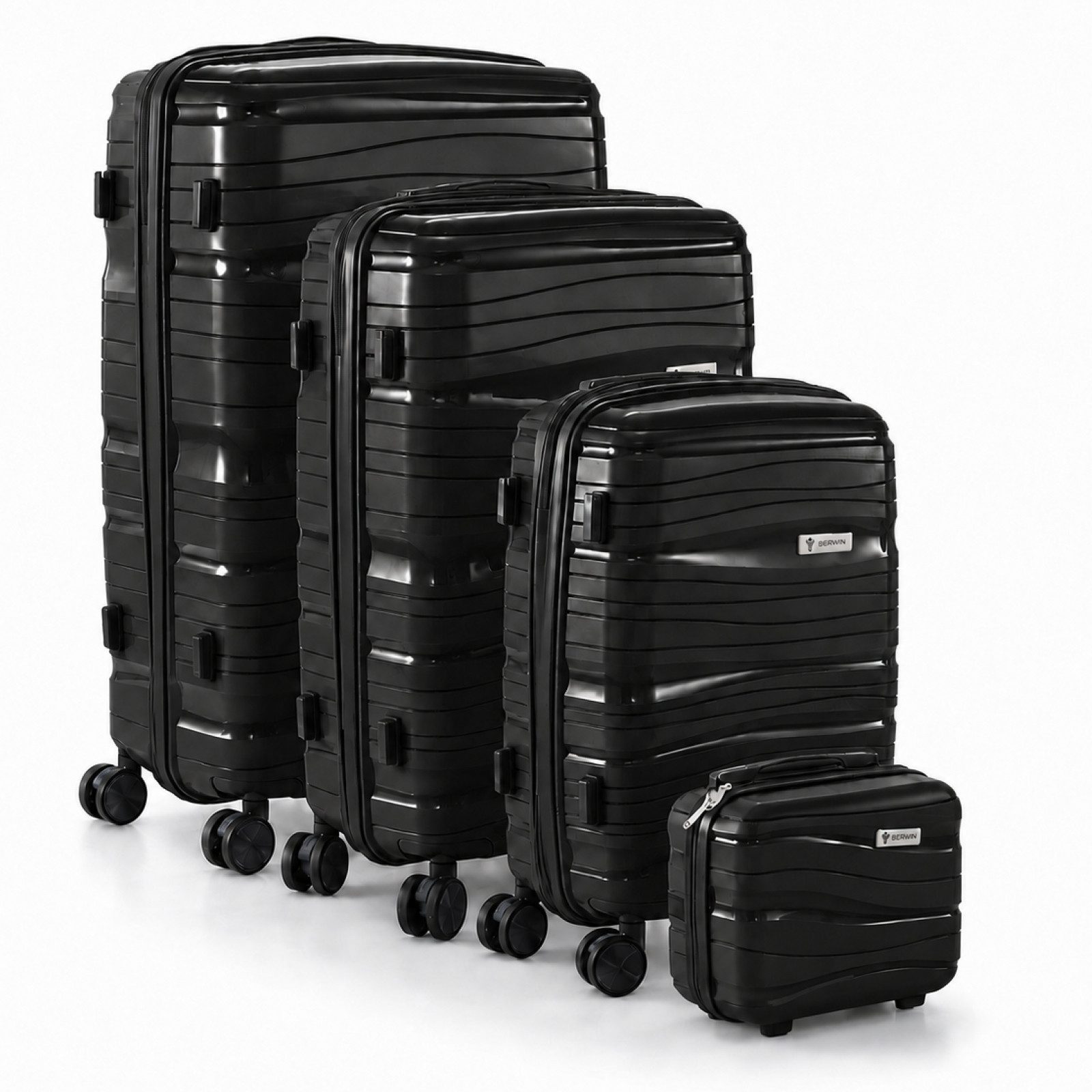 Berwin Trolleyset mit Beautycase Modell Torna Titan Schwarz, 4 Rollen, (Set, 4 tlg., MS-19806)
