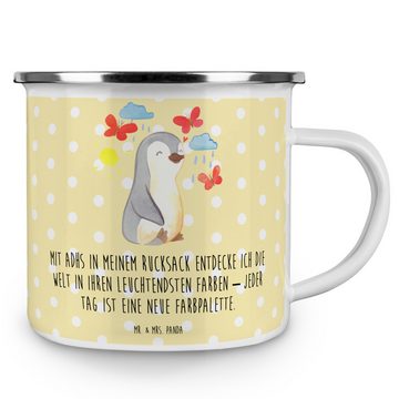 Mr. & Mrs. Panda Becher Pinguin ADHS - Gelb Pastell - Geschenk, Outdoor Tasse, Emaille Trinkb, Emaille, Korrosionsbeständig