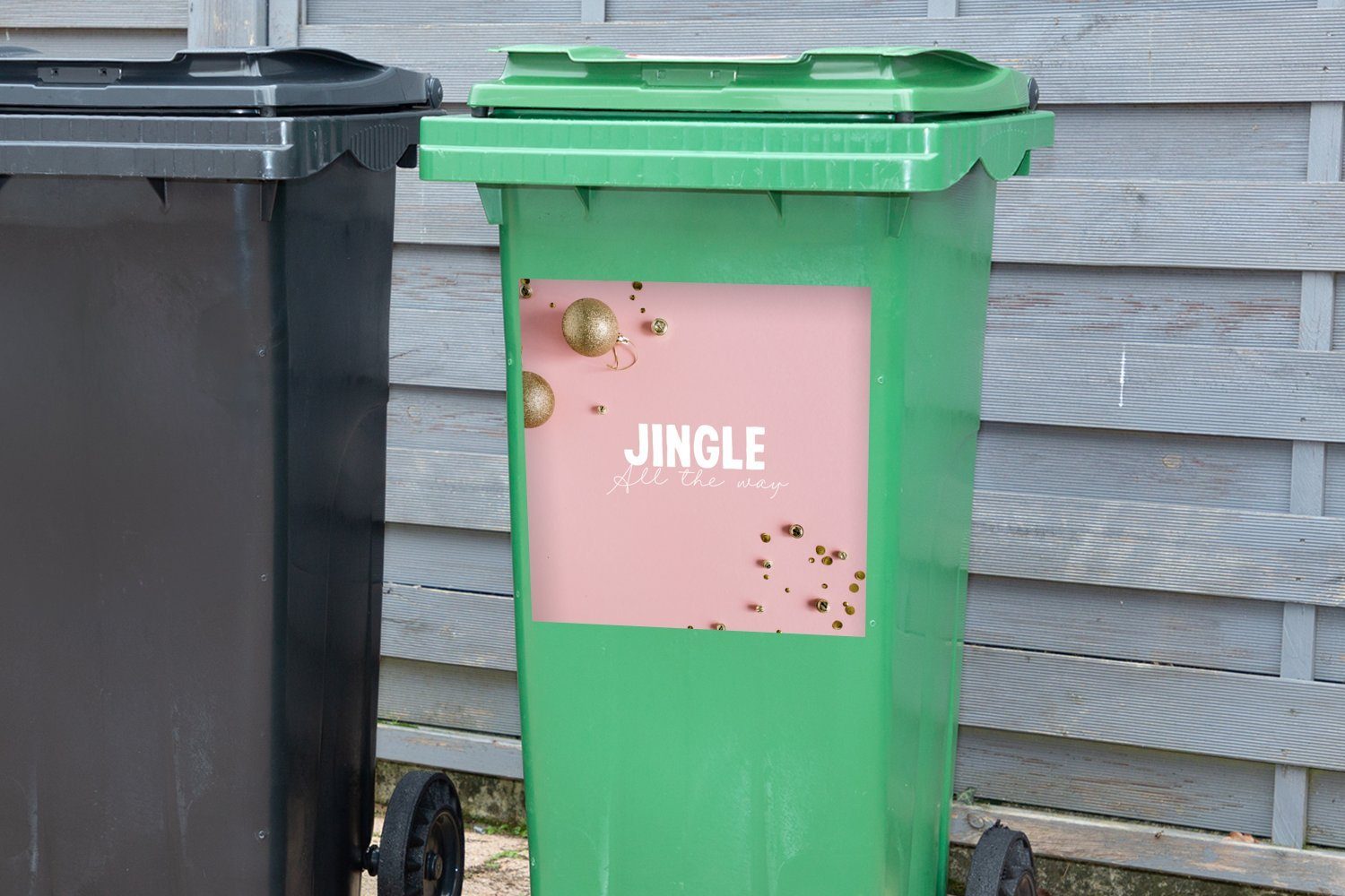 MuchoWow Wandsticker Winter - Christbaumkugeln - Mülleimer-aufkleber, (1 Abfalbehälter Container, Mülltonne, St), Sticker, Gold
