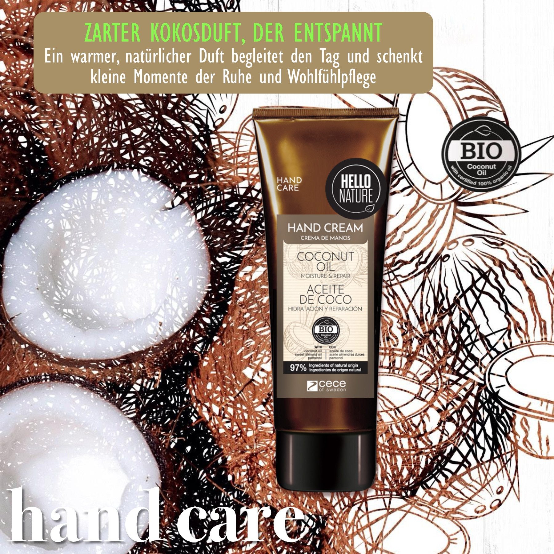 Hello Nature Handcreme Handpflege Intense Reparatur mit Kokosnussöl BIO Vegan Hello Nature, 1-tlg., Handcreme, Hello Nature, Handpflege