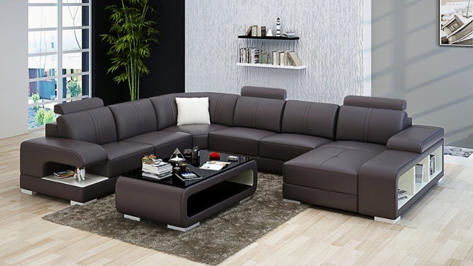 Wohnlandschaft Ecke Modern Ledersofa Design Couch Ecksofa, JVmoebel U-Form Sofa