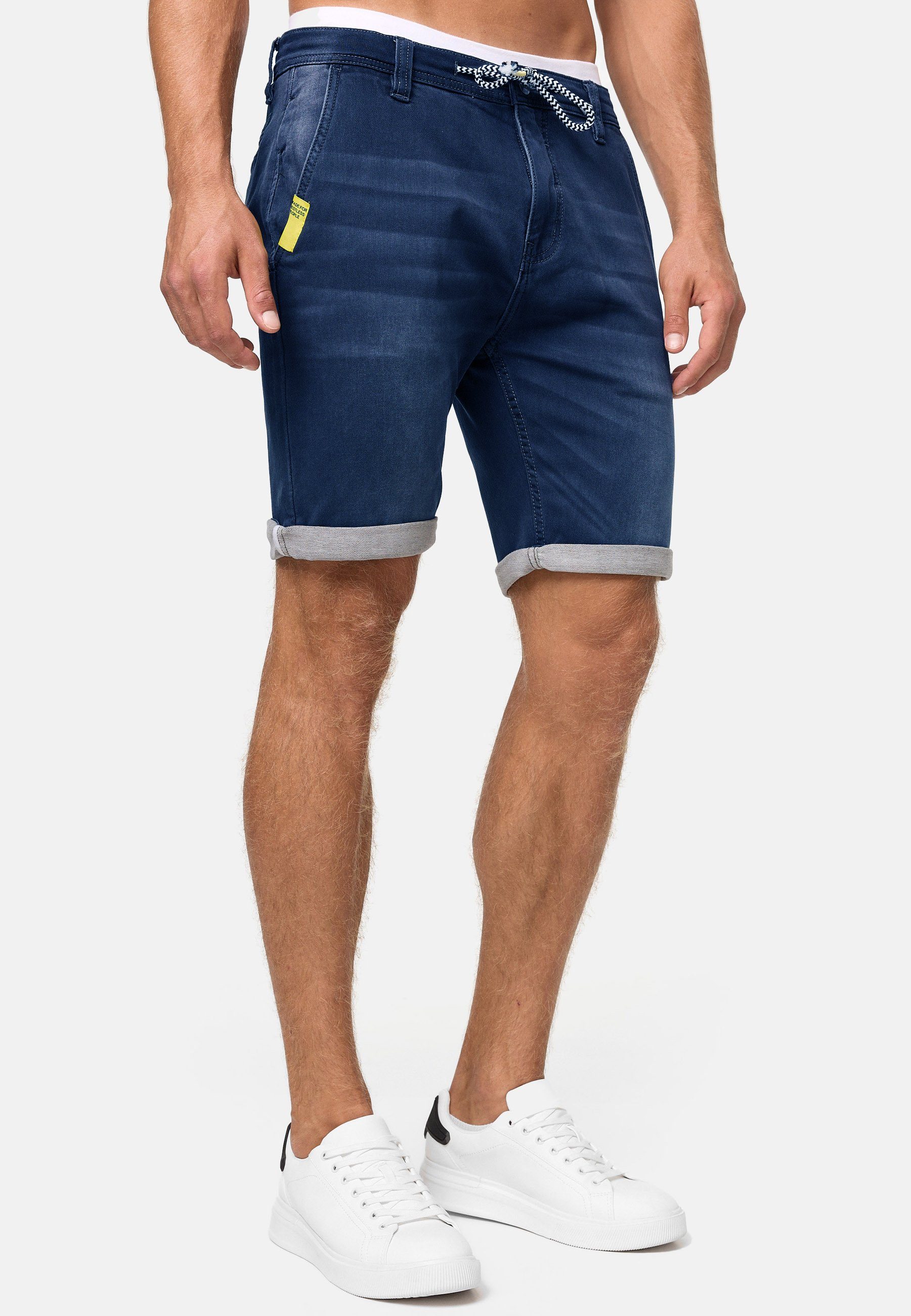 Indicode Jeansshorts Herren Azibo Jeans Shorts Herrenshorts elastischer Bund samt Tunnelzug