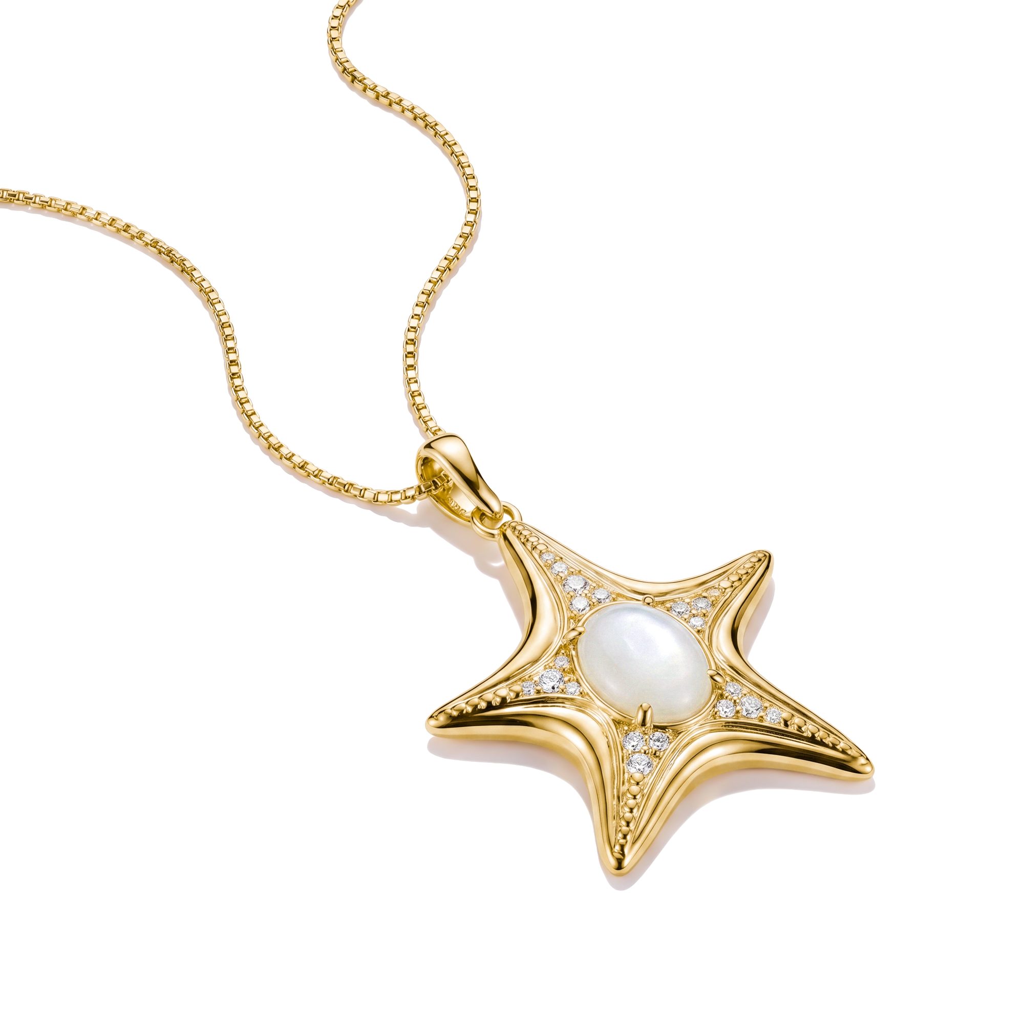 THOMAS SABO Kettenanhänger Fluid Elegance großer Seestern-Optik-Anhänger gelbgoldfarben, mit Zirkonia (synth) - mit Perlmutt
