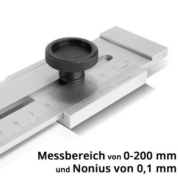 STAHLWERK Messschieber Streichmaß 200 mm Messbereich und 0,1 mm Nonius, max. 200 mm, 1-St., Anreißwerkzeug / Markierungslehre / Anreißlineal mit flachem Schieber